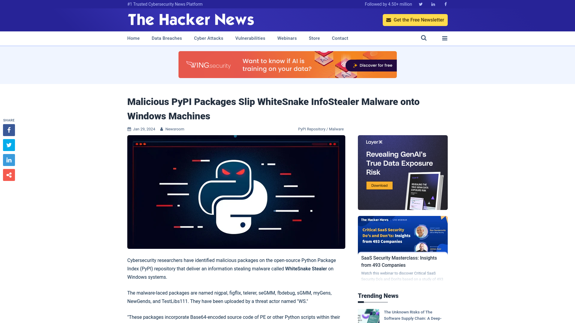 Malicious PyPI Packages Slip WhiteSnake InfoStealer Malware onto Windows Machines