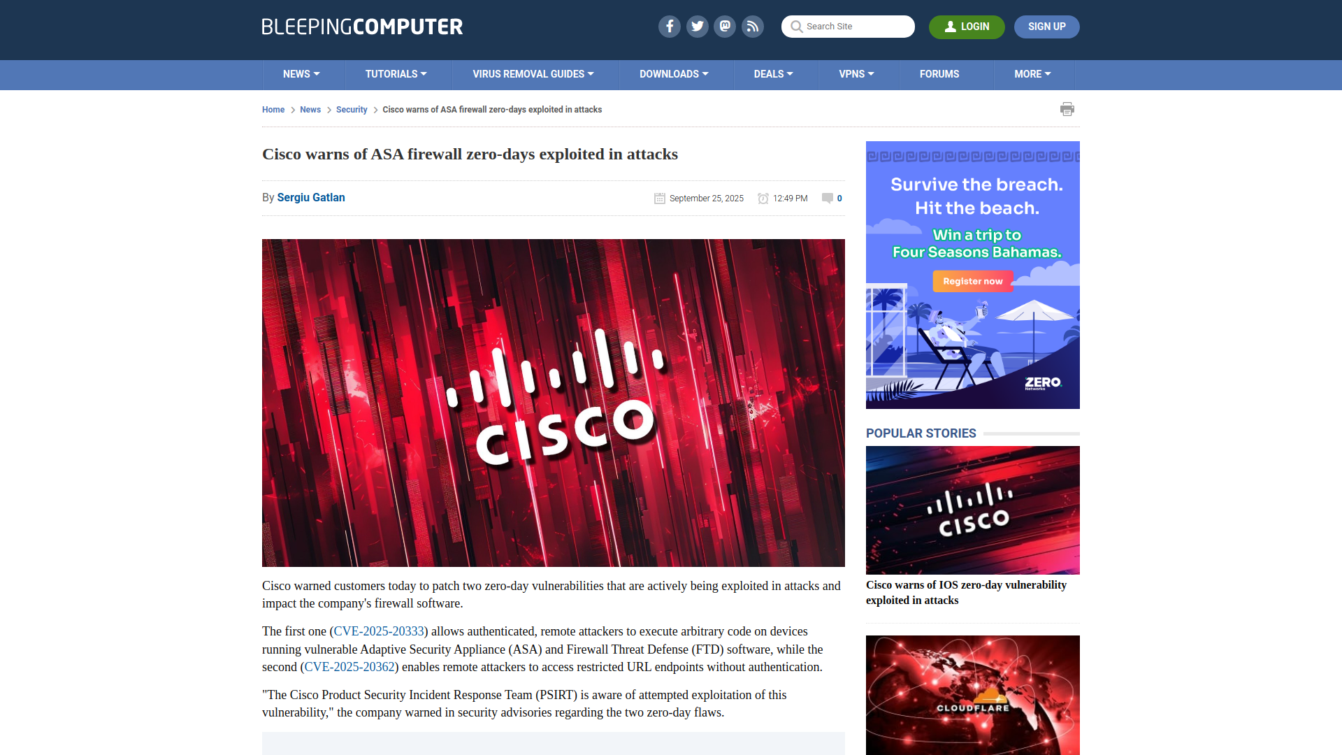 Cisco warns of ASA firewall zero-days exploited in attacks