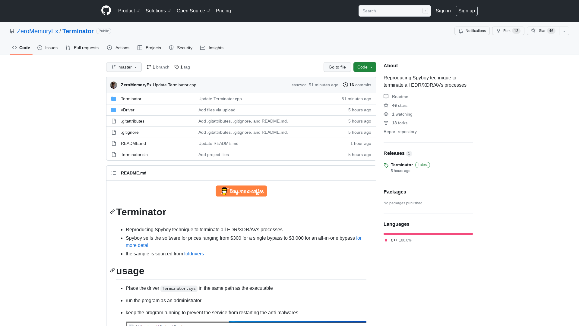 GitHub - ZeroMemoryEx/Terminator: Reproducing Spyboy technique to terminate all EDR/XDR/AVs processes