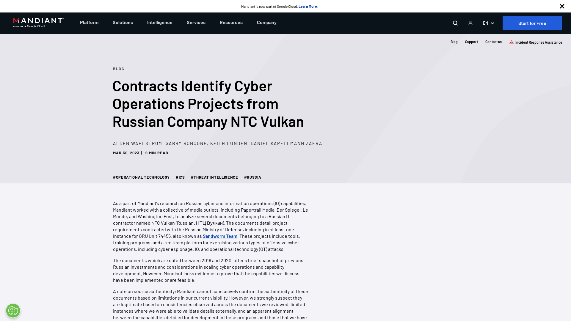 Contracts Identify Cyber Operations Projects from Russian Company NTC Vulkan | Mandiant