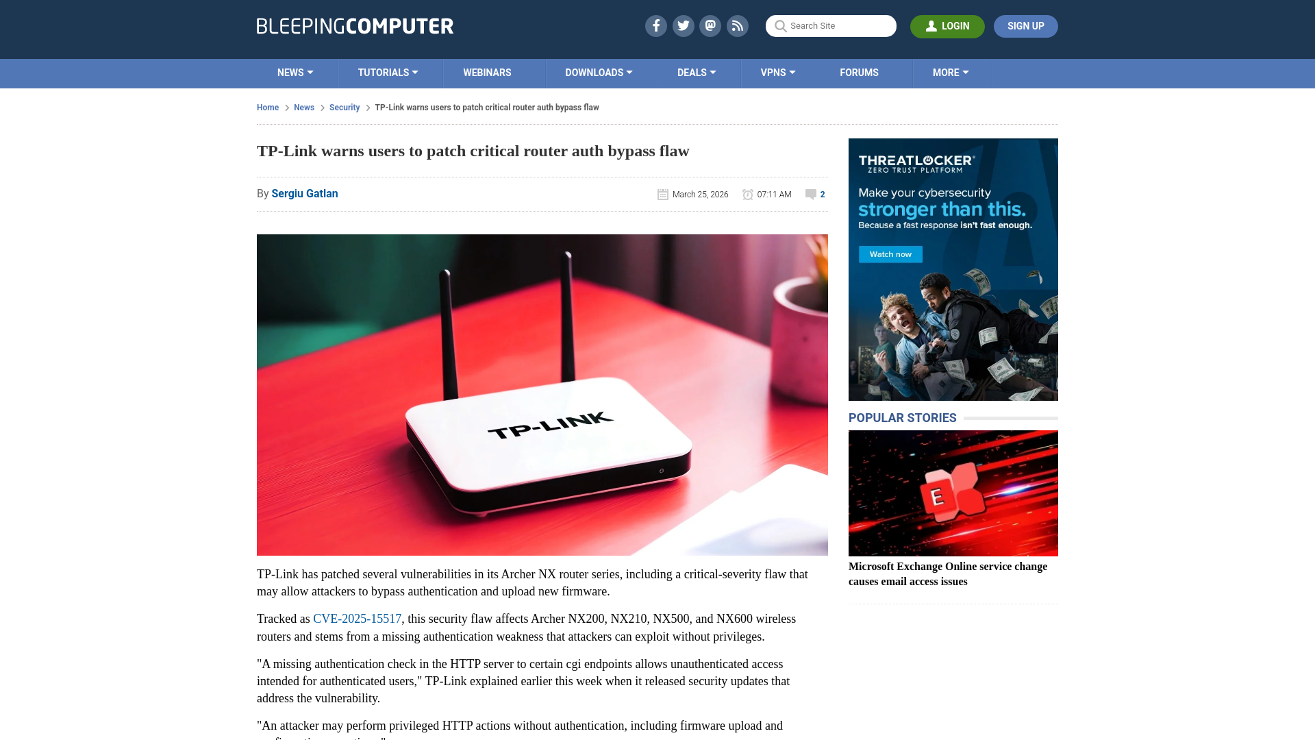TP-Link warns users to patch critical router auth bypass flaw
