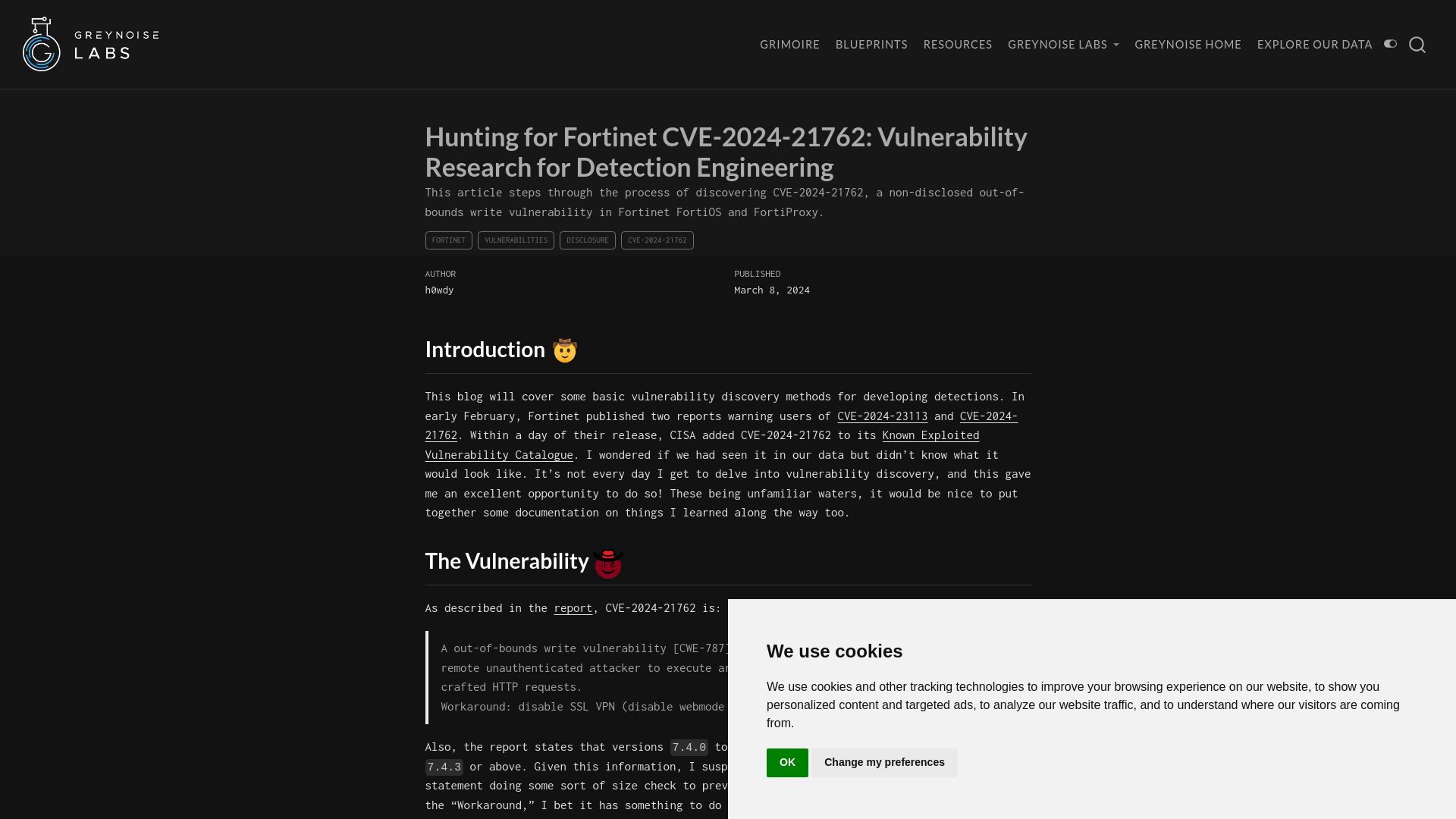 GreyNoise Labs - Hunting for Fortinet CVE-2024-21762: Vulnerability Research for Detection Engineering