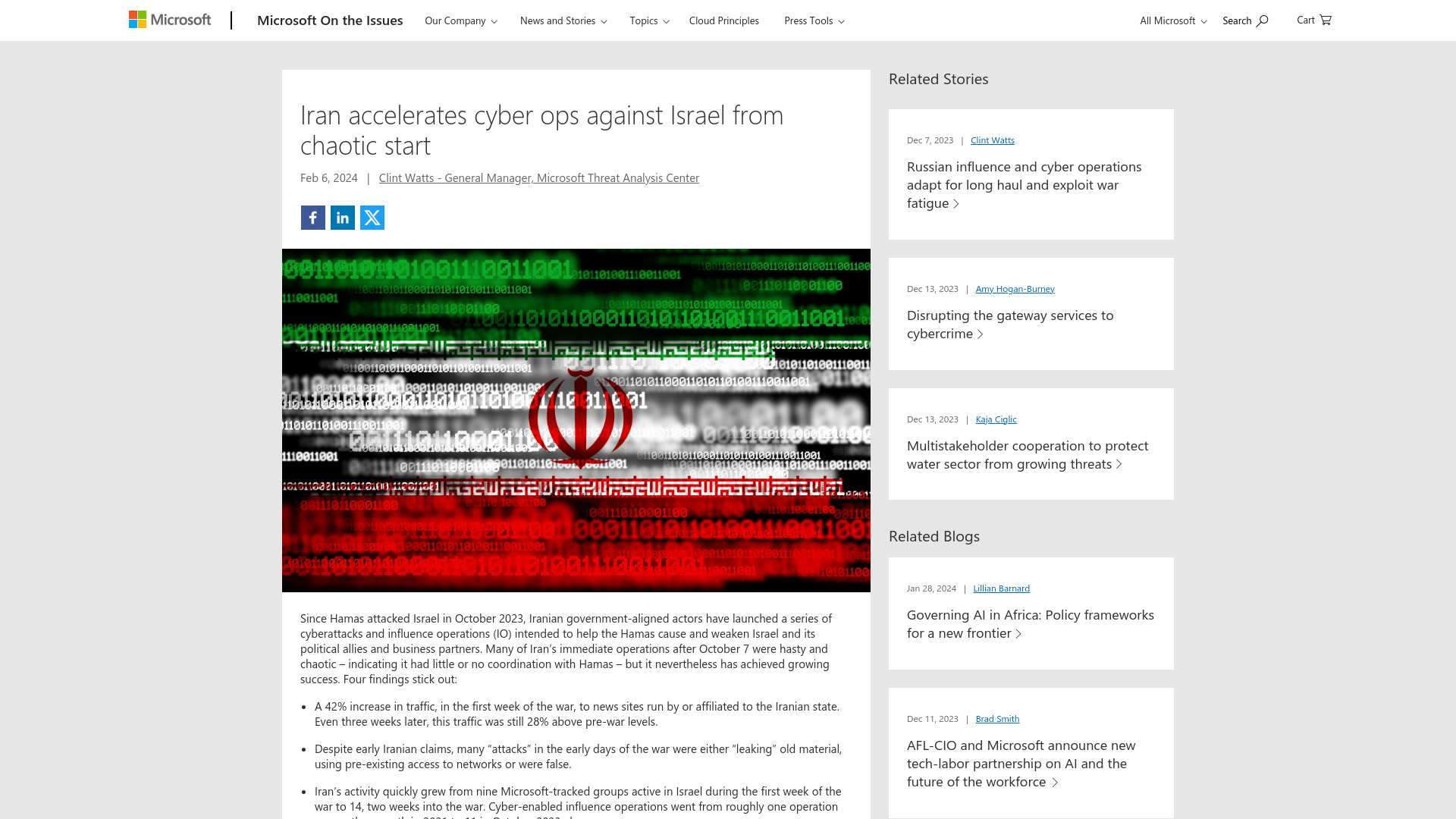 Iran accelerates cyber ops against Israel from chaotic start - Microsoft On the Issues