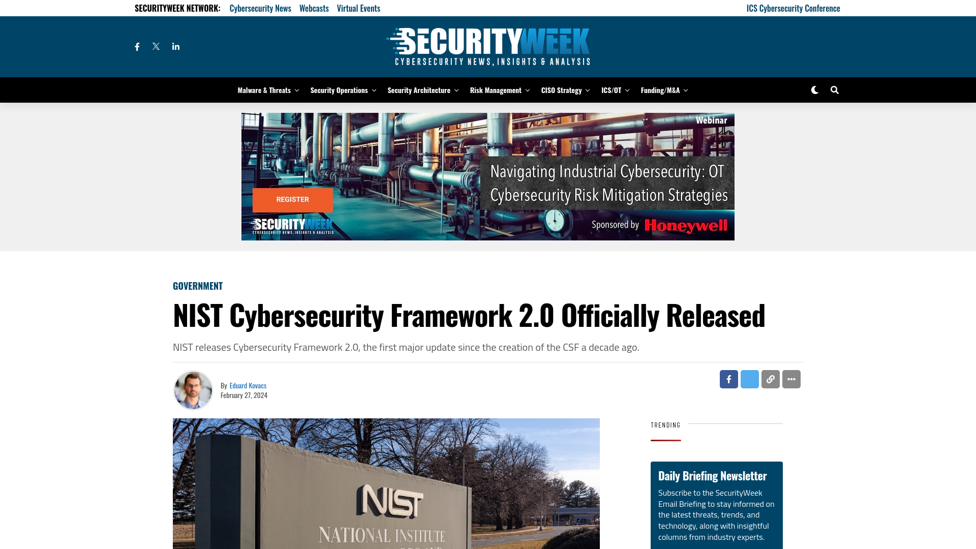 NIST Cybersecurity Framework 2.0 Officially Released - SecurityWeek