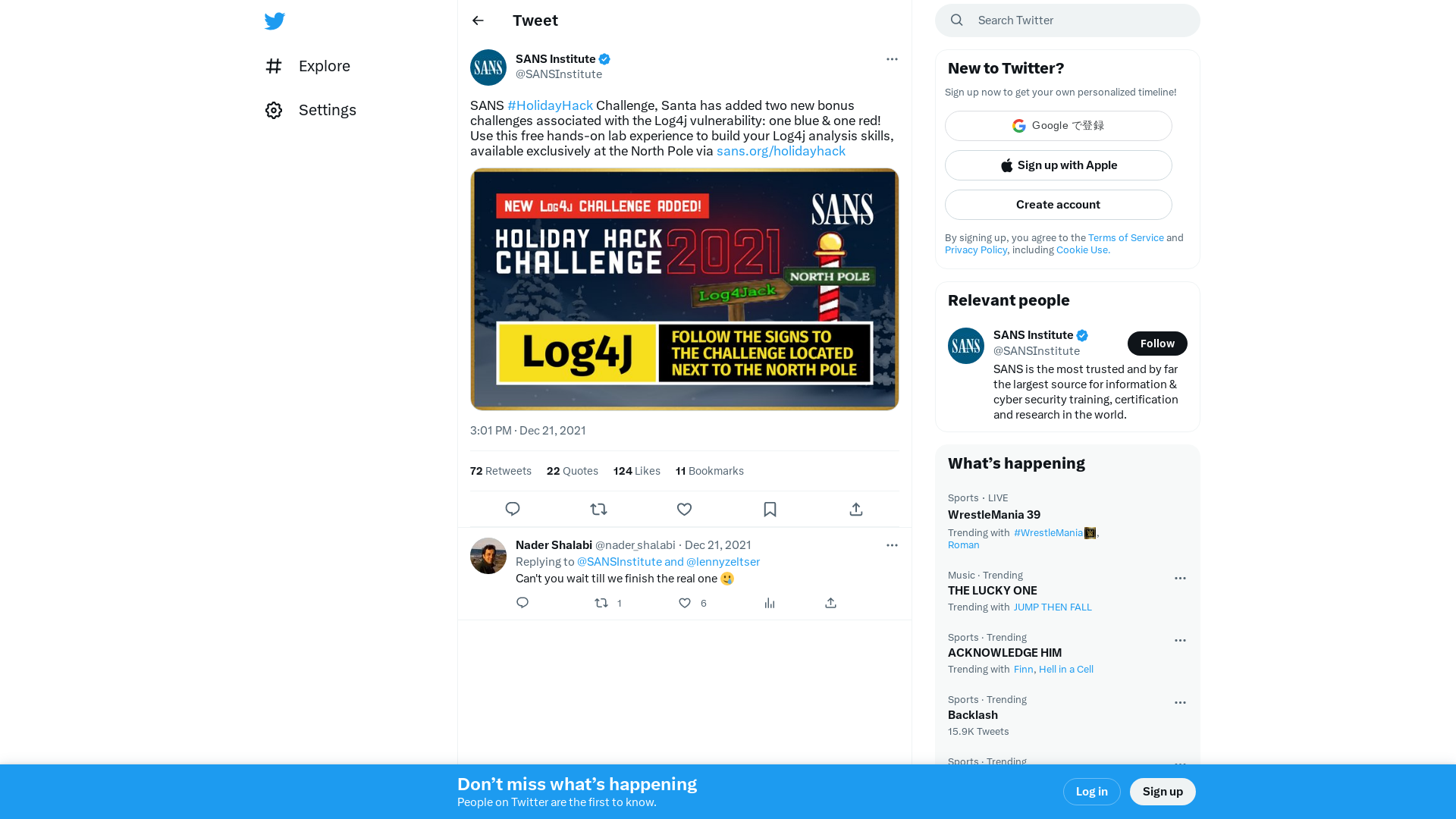 SANS Institute on Twitter: "SANS #HolidayHack Challenge, Santa has added two new bonus challenges associated with the Log4j vulnerability: one blue &amp; one red! Use this free hands-on lab experience to build your Log4j analysis skills, available exclusively at the North Pole via https://t.co/ETQPXV3Vhp https://t.co/Nd3CQ4o4vF" / Twitter
