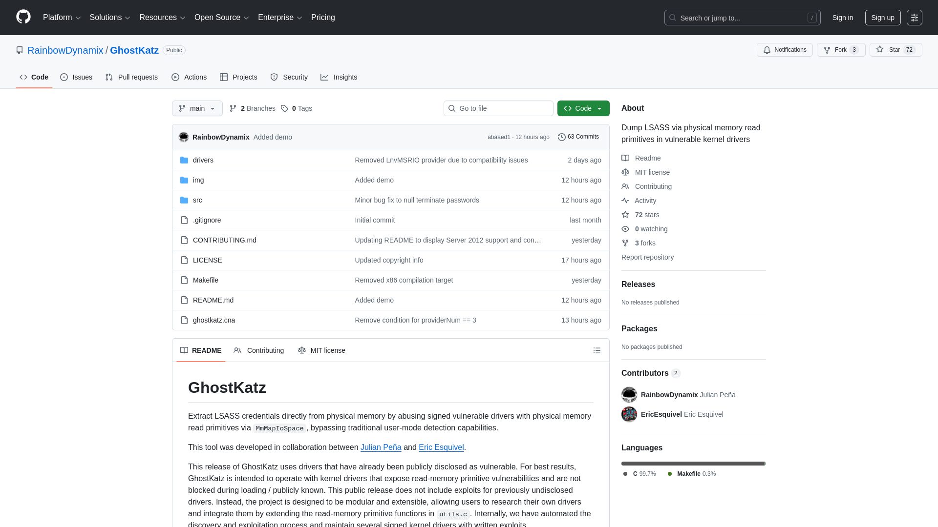 GitHub - RainbowDynamix/GhostKatz: Dump LSASS via physical memory read primitives in vulnerable kernel drivers