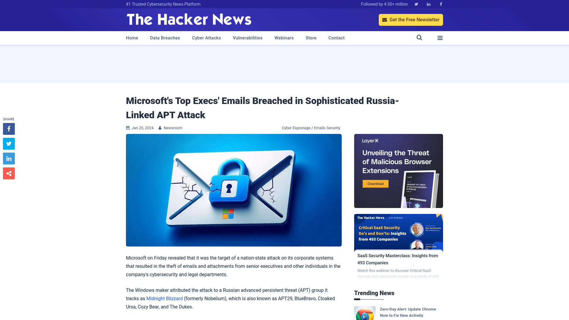 Microsoft's Top Execs' Emails Breached in Sophisticated Russia-Linked APT Attack