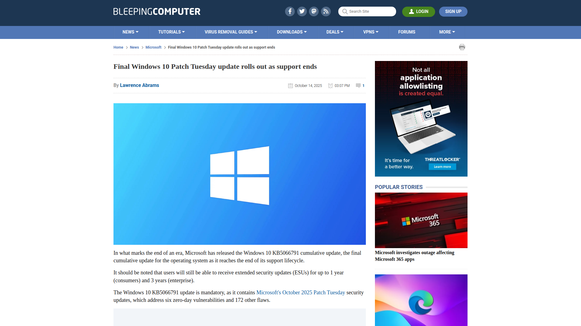 Final Windows 10 Patch Tuesday update rolls out as support ends