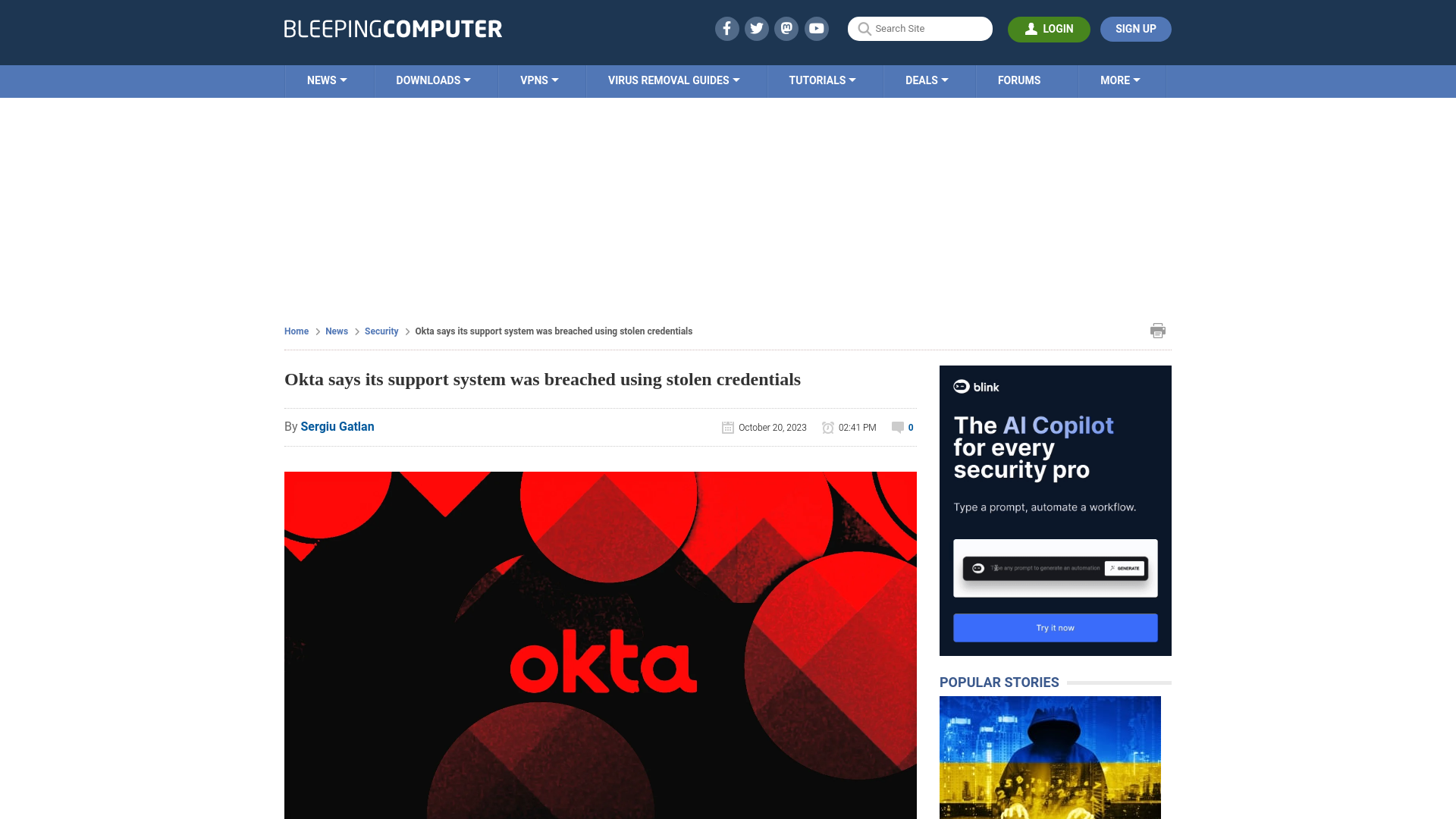 Okta says its support system was breached using stolen credentials