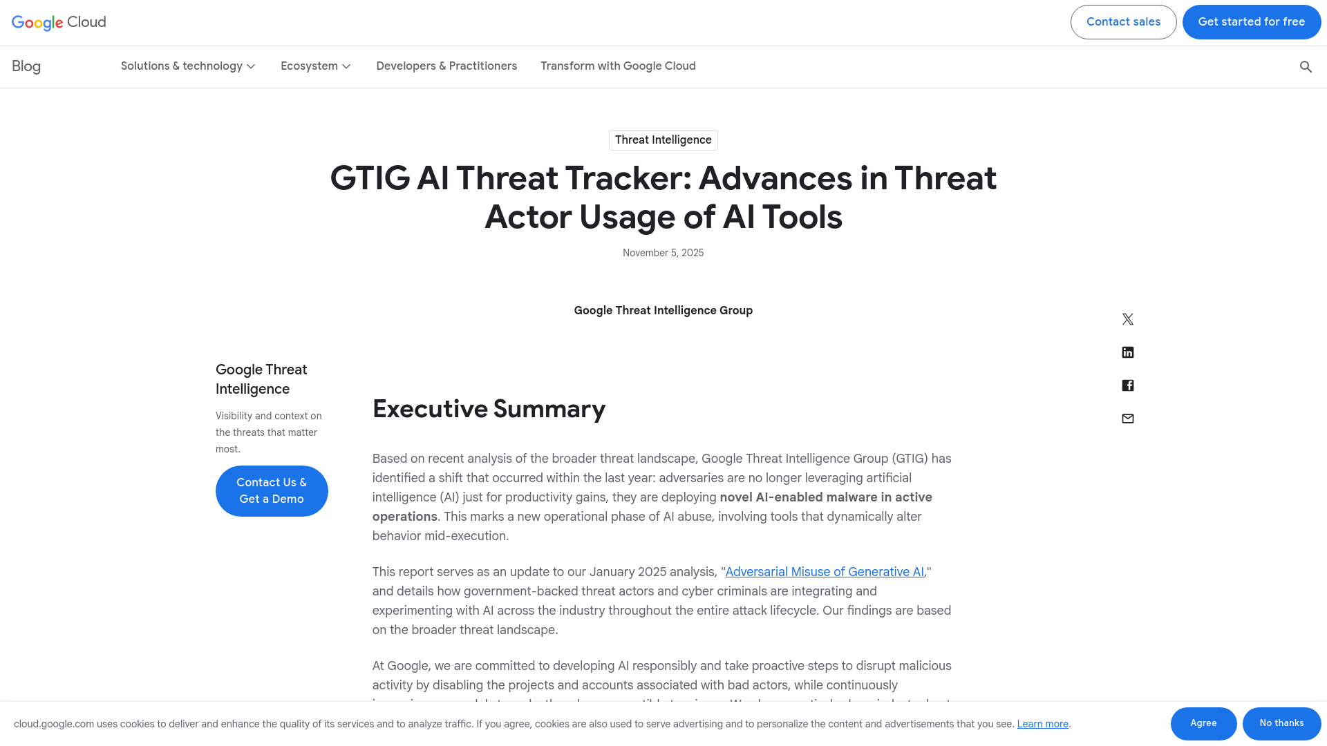GTIG AI Threat Tracker: Advances in Threat Actor Usage of AI Tools | Google Cloud Blog