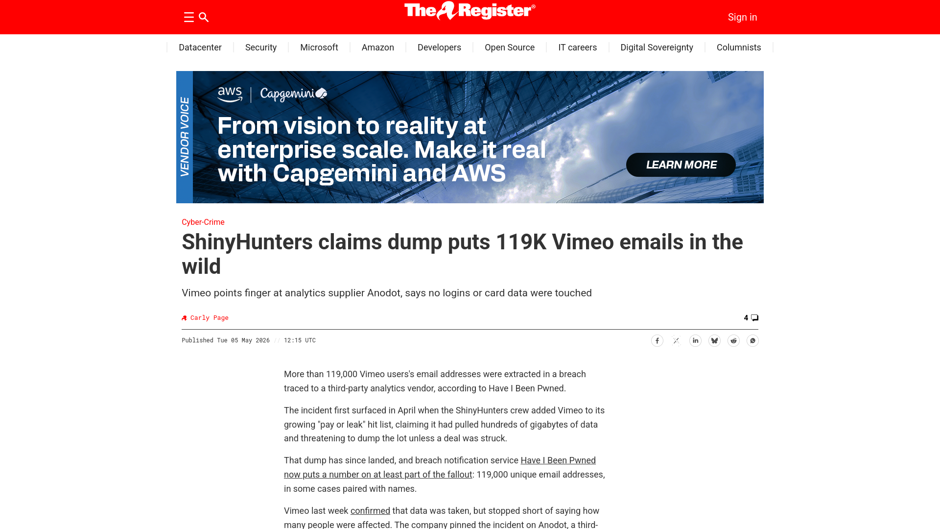 ShinyHunters claims 119K Vimeo emails in the wild