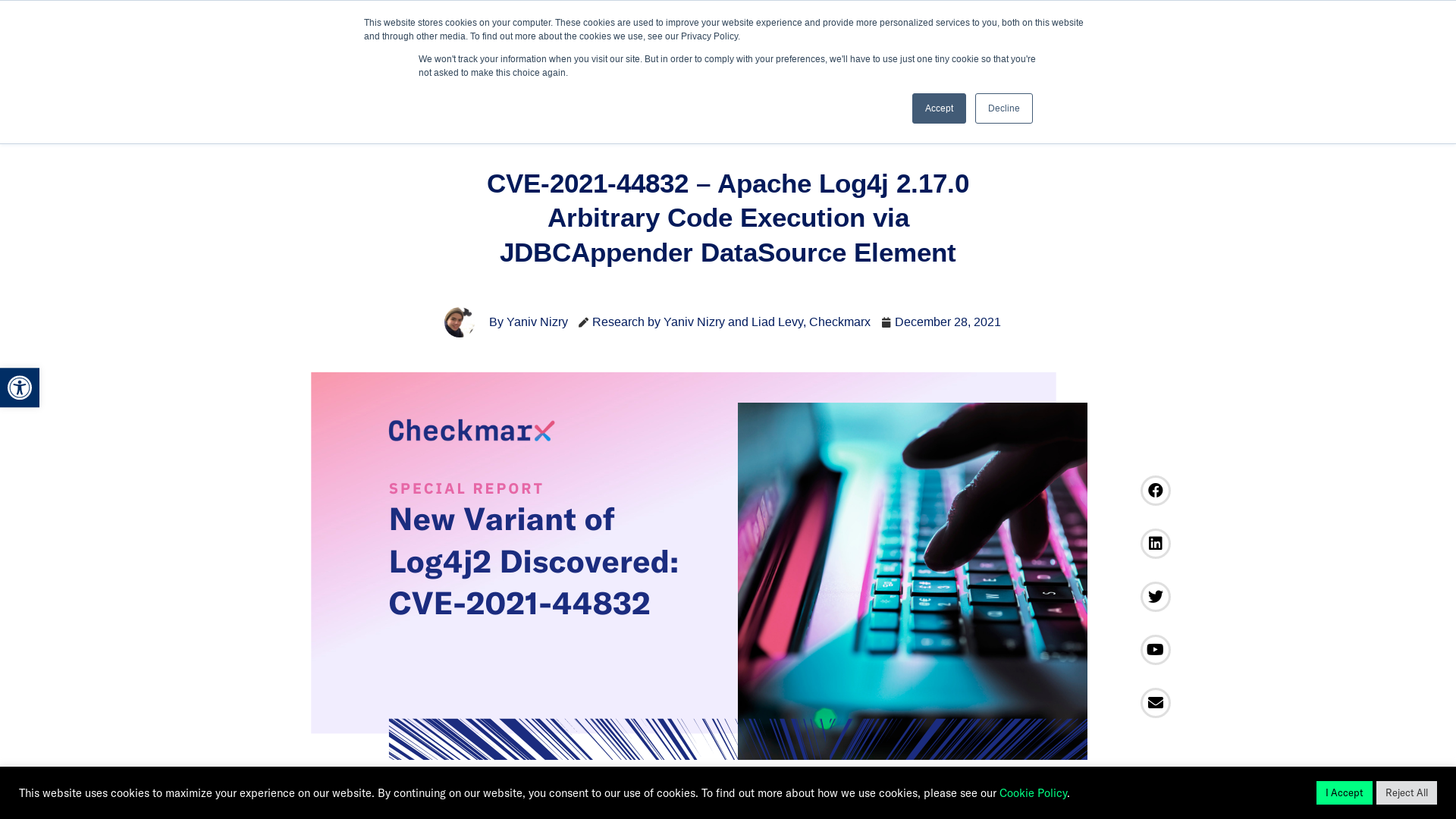 CVE-2021-44832 - Apache Log4j 2.17.0 Arbitrary Code Execution via JDBCAppender DataSource Element | Checkmarx.com