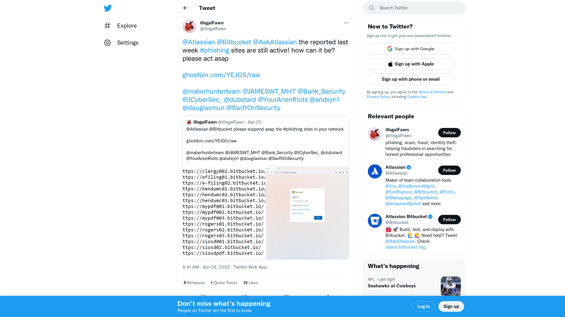 illegalFawn on Twitter: "@Atlassian @Bitbucket @AskAtlassian the reported last week #phishing sites are still active! how can it be? please act asap https://t.co/W0EanO5Lo8 @malwrhunterteam @JAMESWT_MHT @Bank_Security @JCyberSec_ @dubstard @YourAnonRiots @andsyn1 @douglasmun @SwiftOnSecurity" / Twitter