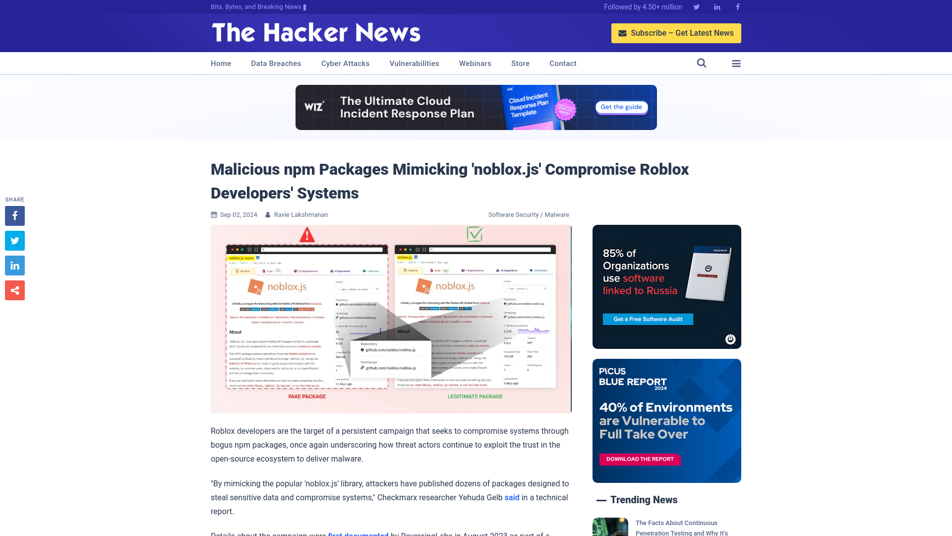 Malicious npm Packages Mimicking 'noblox.js' Compromise Roblox Developers' Systems