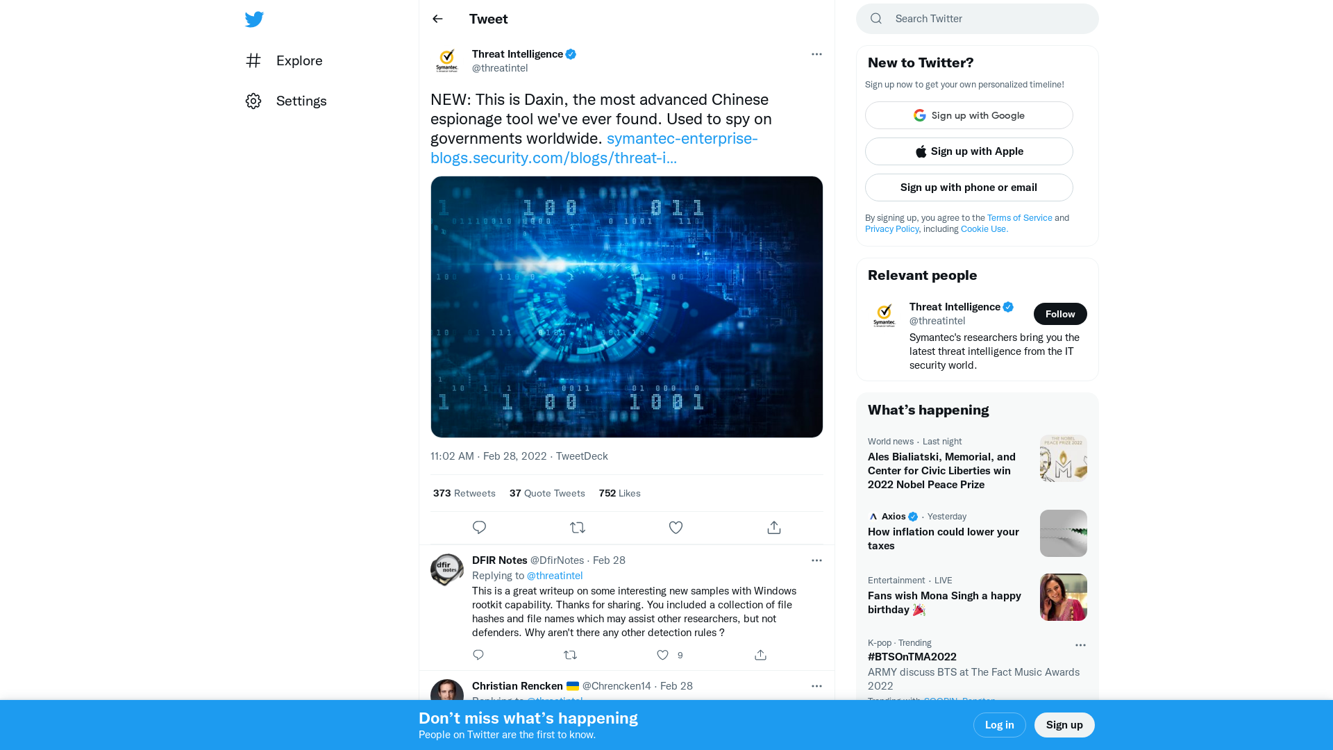 Threat Intelligence on Twitter: "NEW: This is Daxin, the most advanced Chinese espionage tool we've ever found. Used to spy on governments worldwide. https://t.co/Xpn9sxJuR2 https://t.co/skSZ6ylz1f" / Twitter