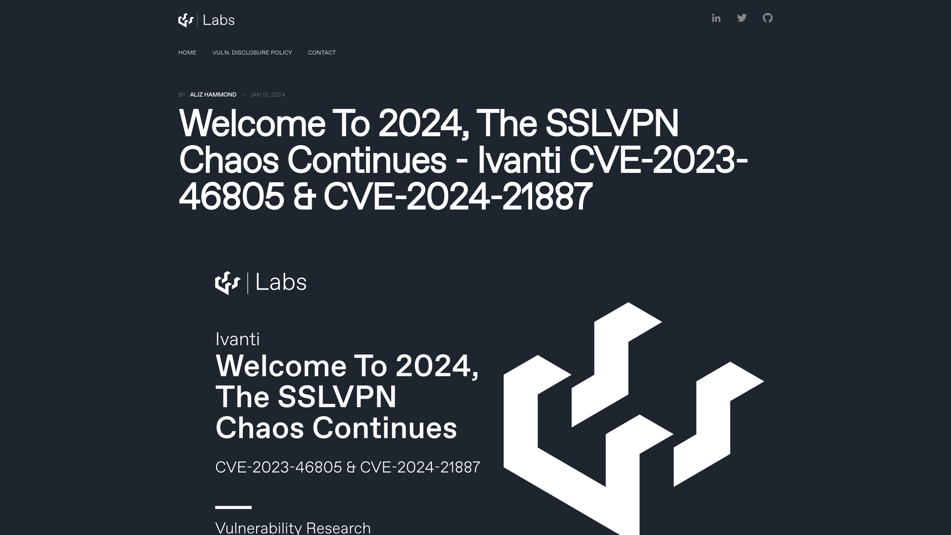 Welcome To 2024, The SSLVPN Chaos Continues - Ivanti CVE-2023-46805 & CVE-2024-21887