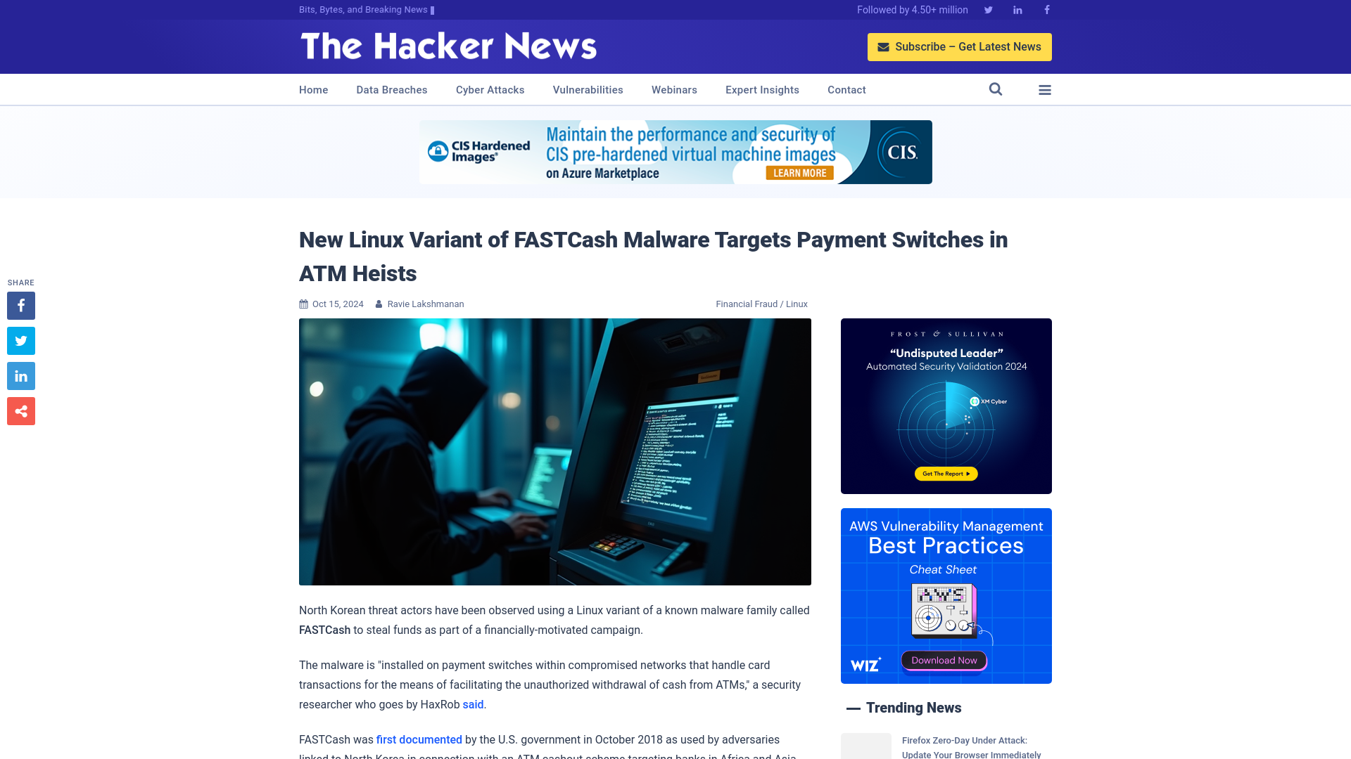 New Linux Variant of FASTCash Malware Targets Payment Switches in ATM Heists