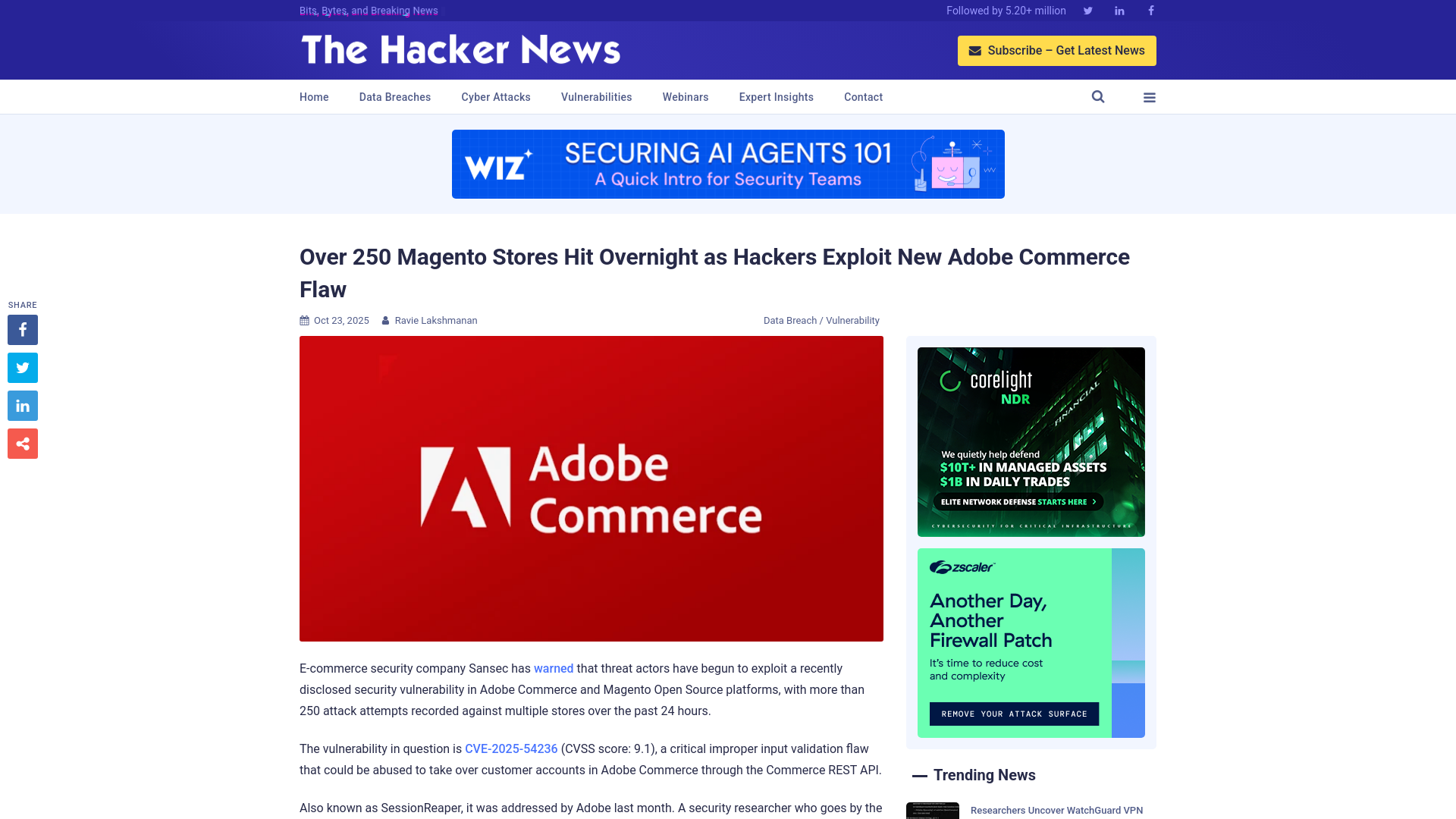 Over 250 Magento Stores Hit Overnight as Hackers Exploit New Adobe Commerce Flaw