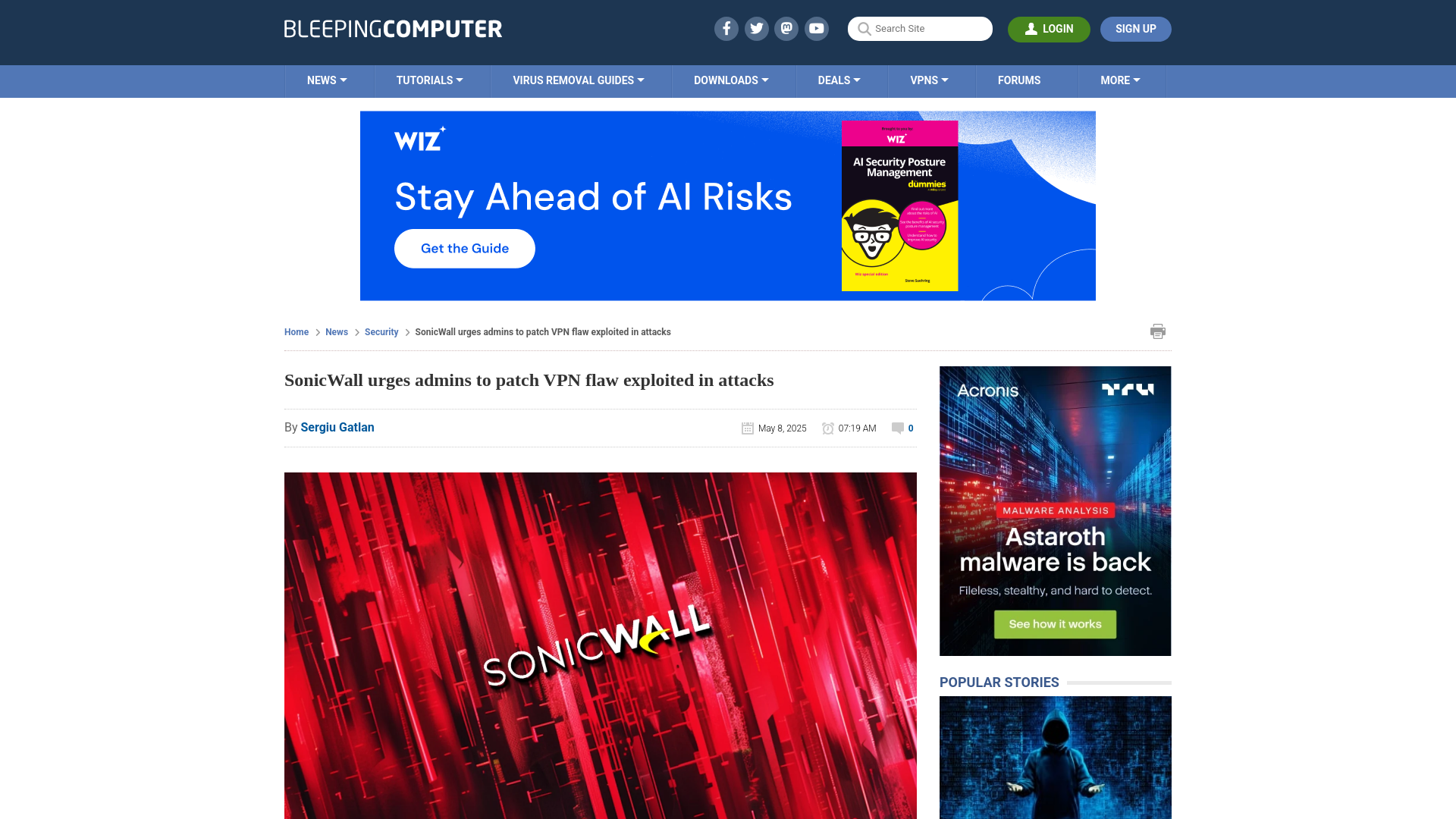 SonicWall urges admins to patch VPN flaw exploited in attacks
