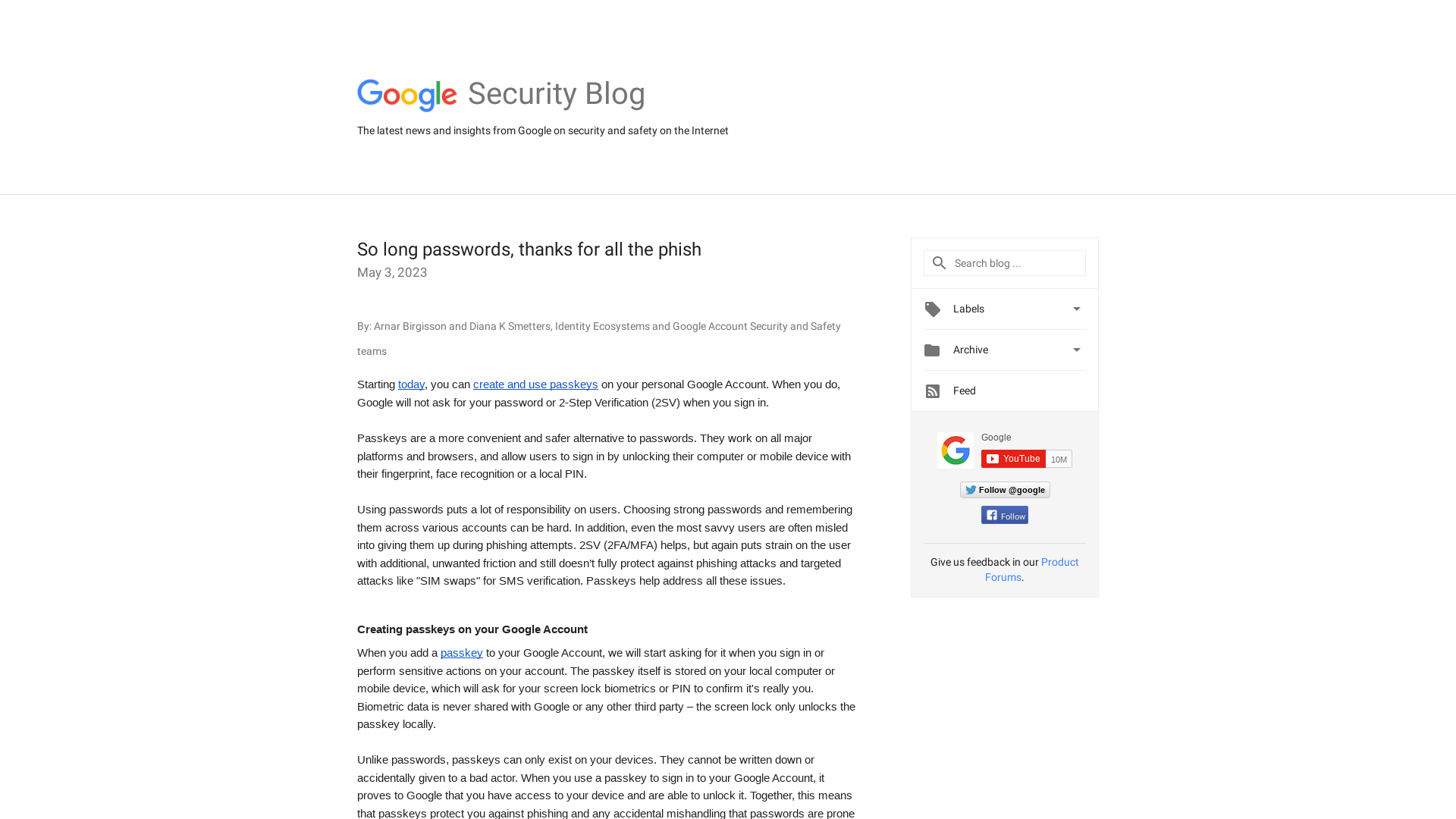 Google Online Security Blog: So long passwords, thanks for all the phish