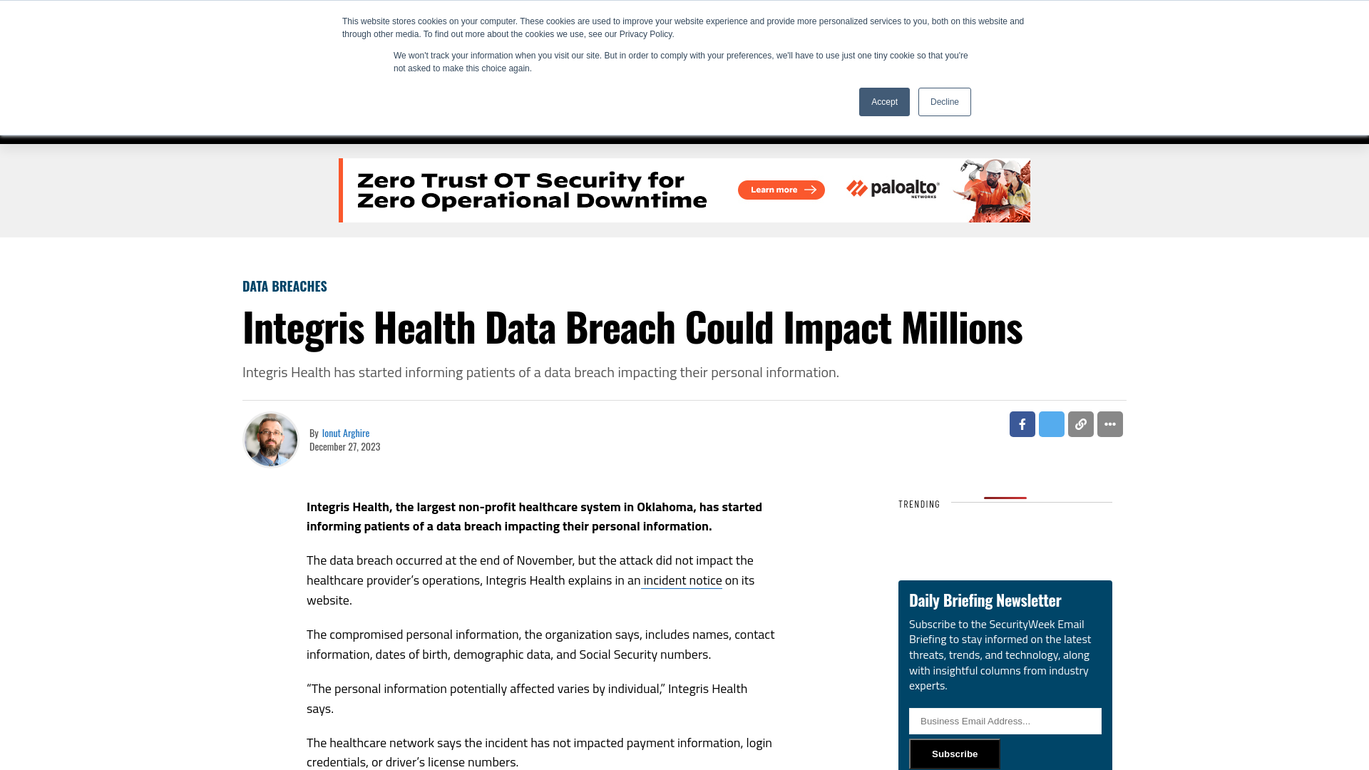 Integris Health Data Breach Could Impact Millions - SecurityWeek