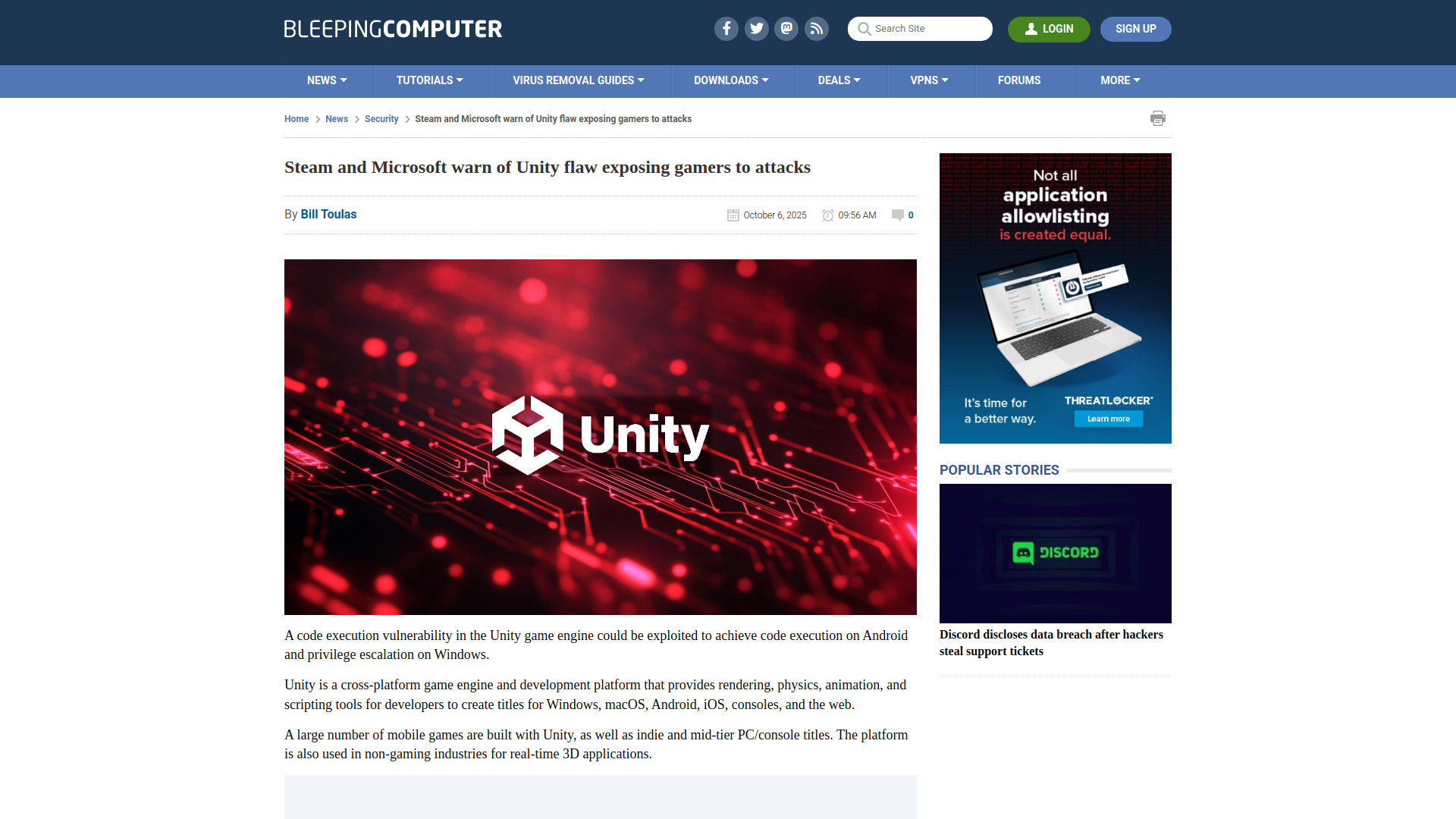 Steam and Microsoft warn of Unity flaw exposing gamers to attacks