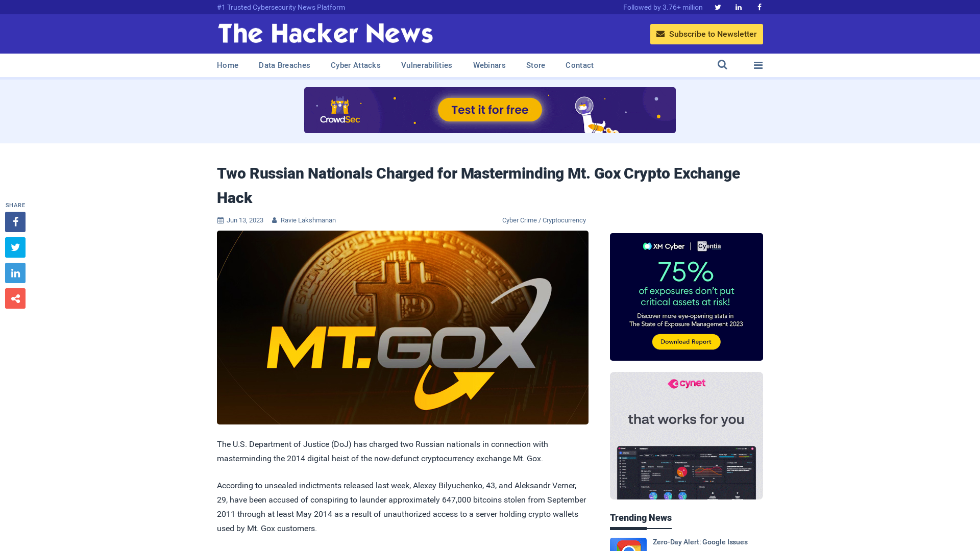 Two Russian Nationals Charged for Masterminding Mt. Gox Crypto Exchange Hack