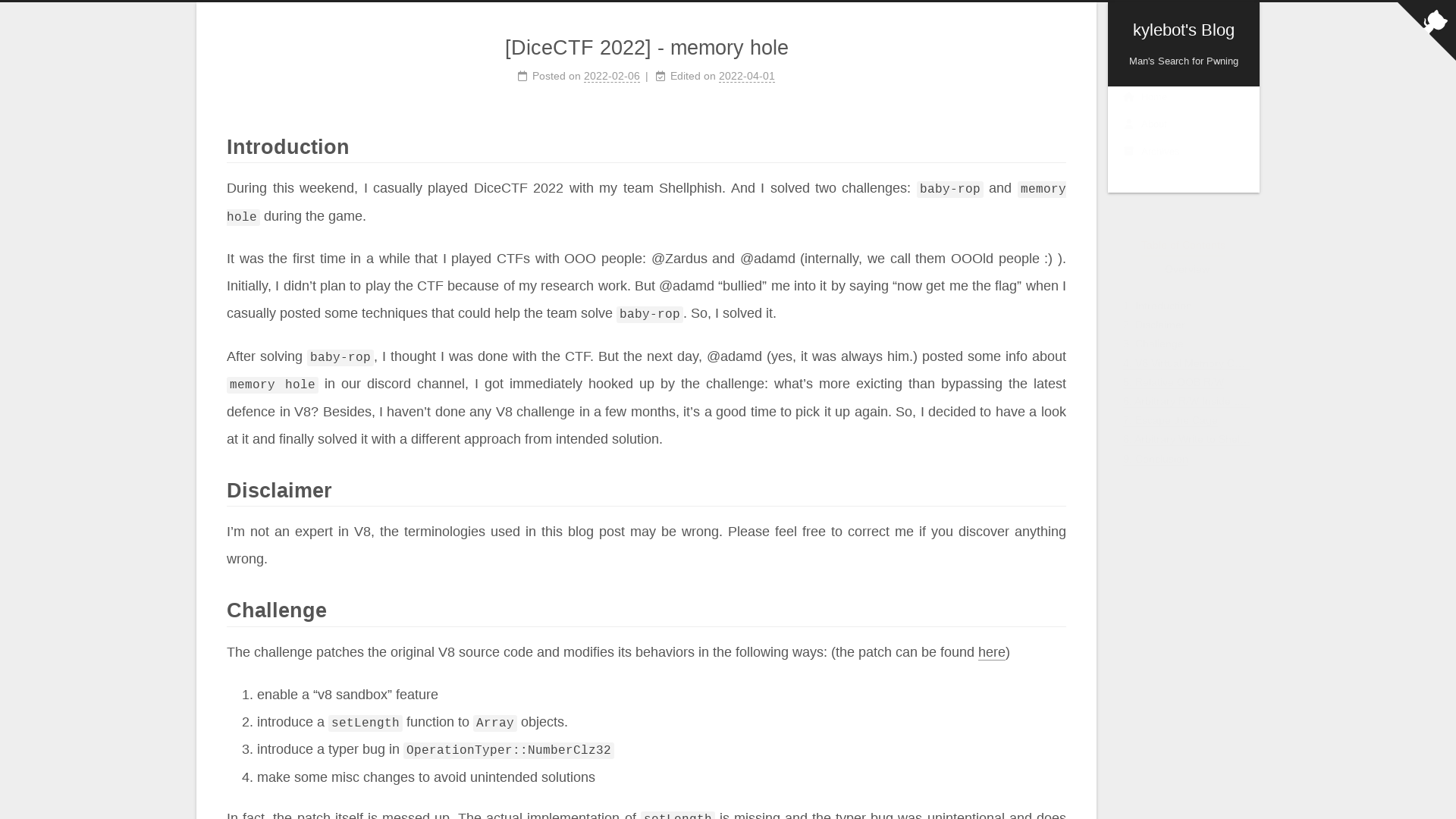 [DiceCTF 2022] - memory hole | kylebot's Blog