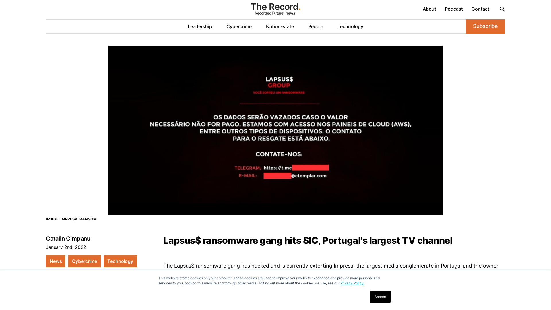 Lapsus$ ransomware gang hits SIC, Portugal\'s largest TV channel