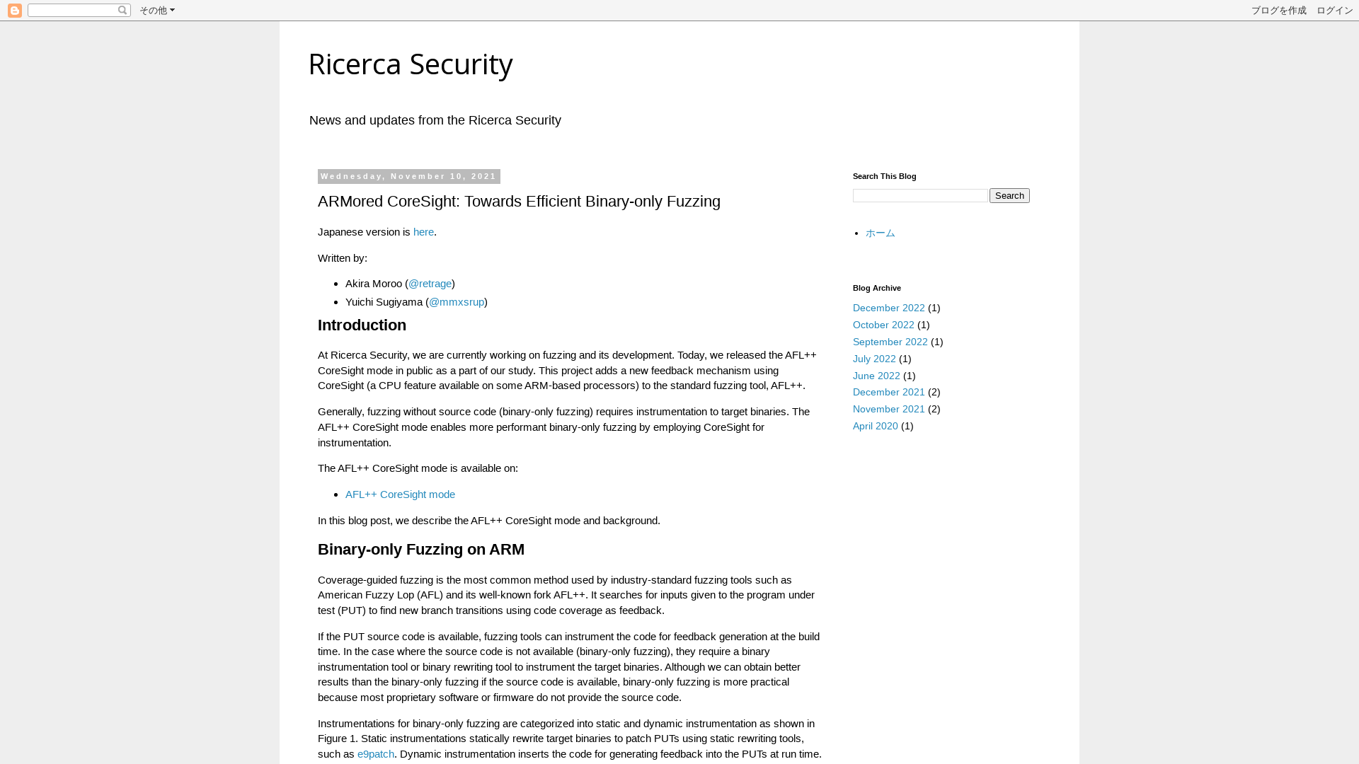 Ricerca Security: ARMored CoreSight: Towards Efficient Binary-only Fuzzing
