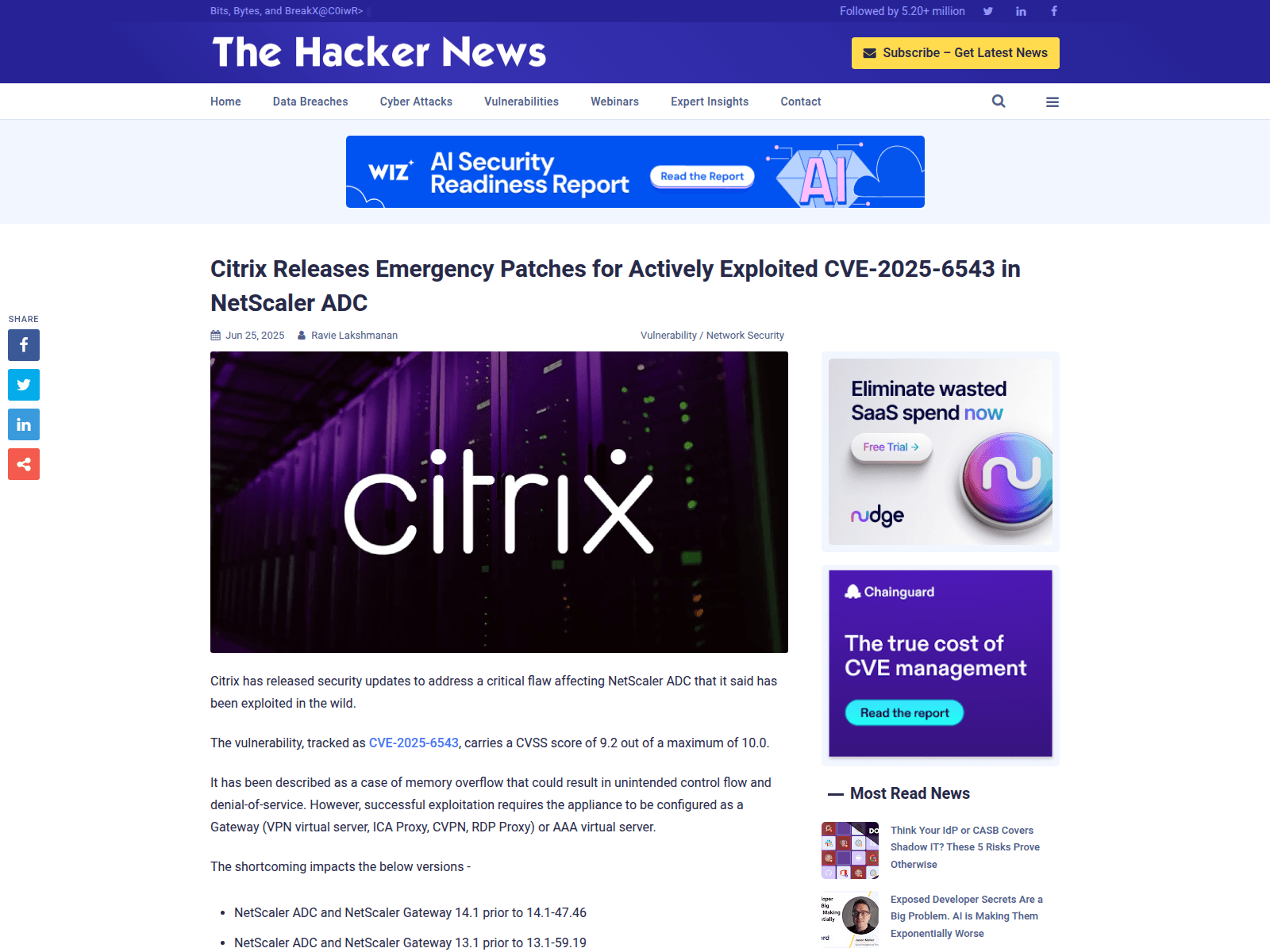 Citrix Releases Emergency Patches for Actively Exploited CVE-2025-6543 in NetScaler ADC
