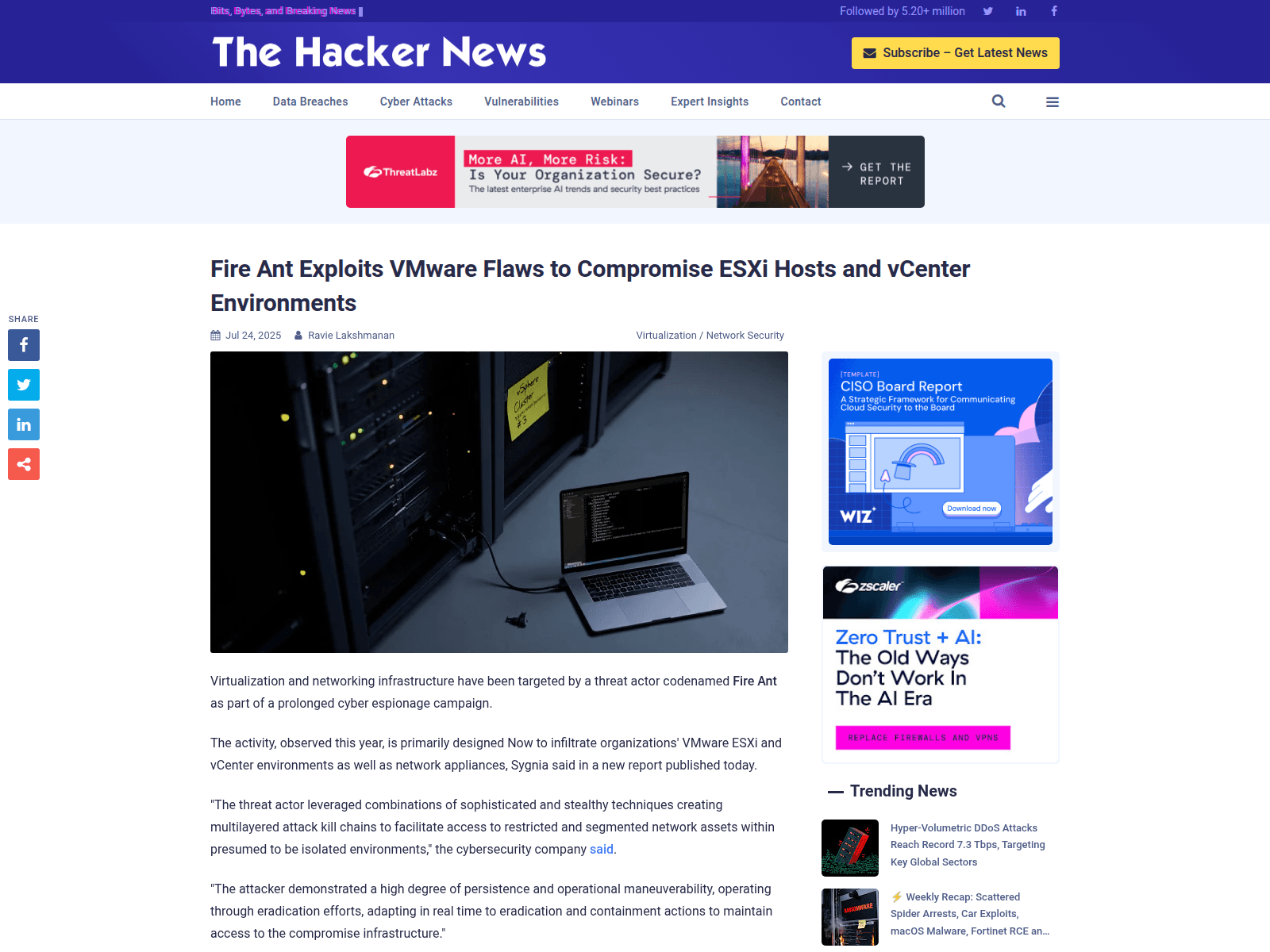 Fire Ant Exploits VMware Flaws to Compromise ESXi Hosts and vCenter Environments