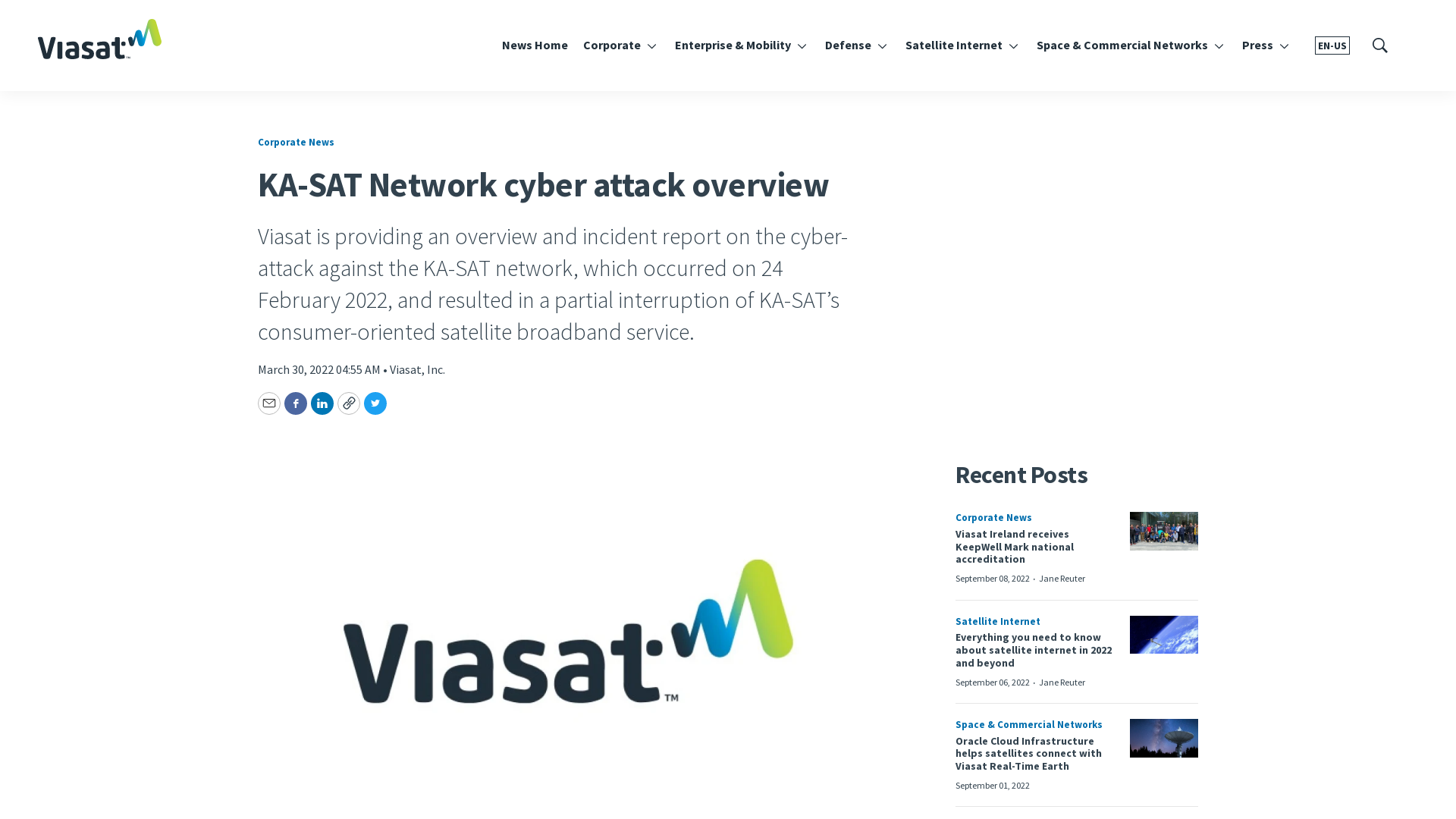 KA-SAT Network cyber attack overview - Viasat