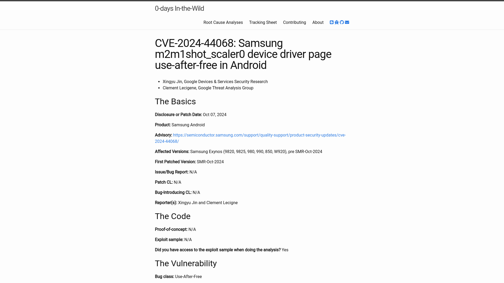 CVE-2024-44068: Samsung m2m1shot_scaler0 device driver page use-after-free in Android | 0-days In-the-Wild