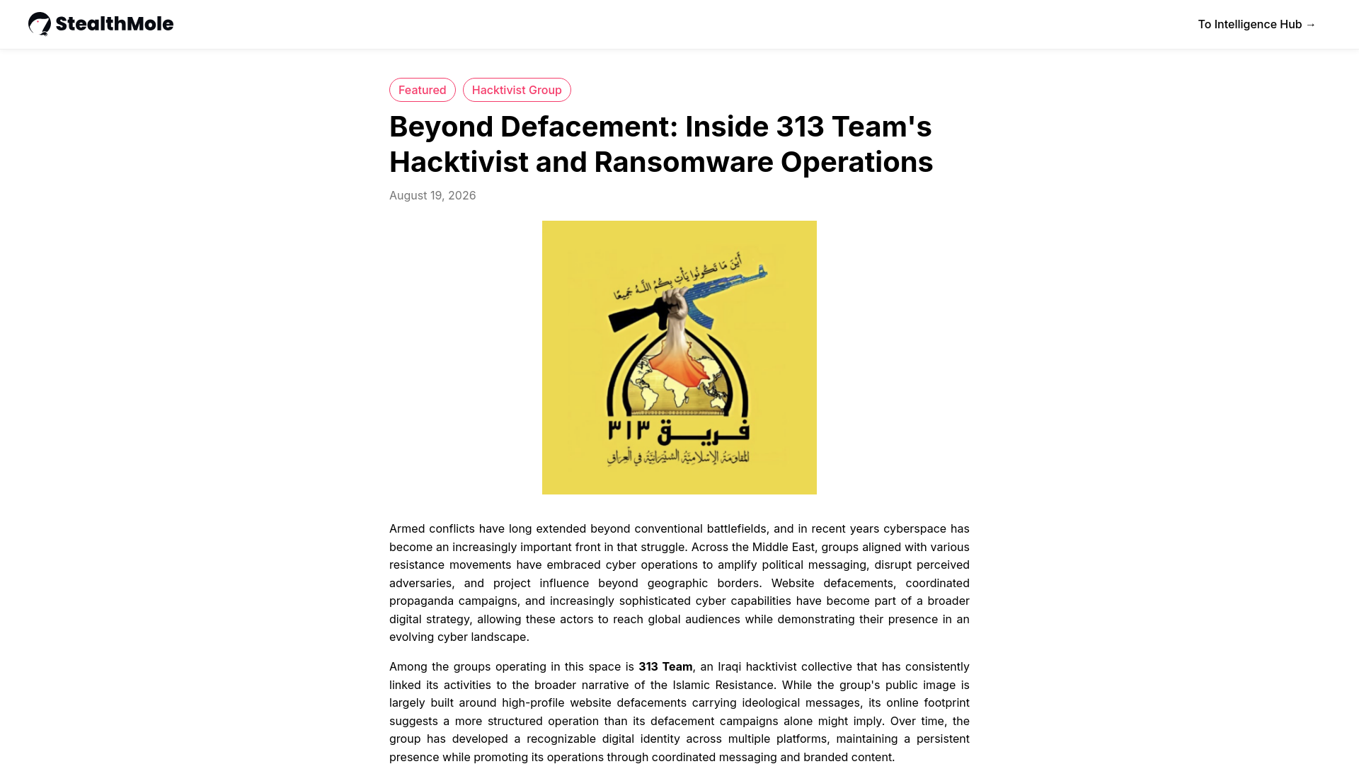 StealthMole Intelligence Hub: Beyond Defacement: Inside 313 Team's Hacktivist and Ransomware Operations