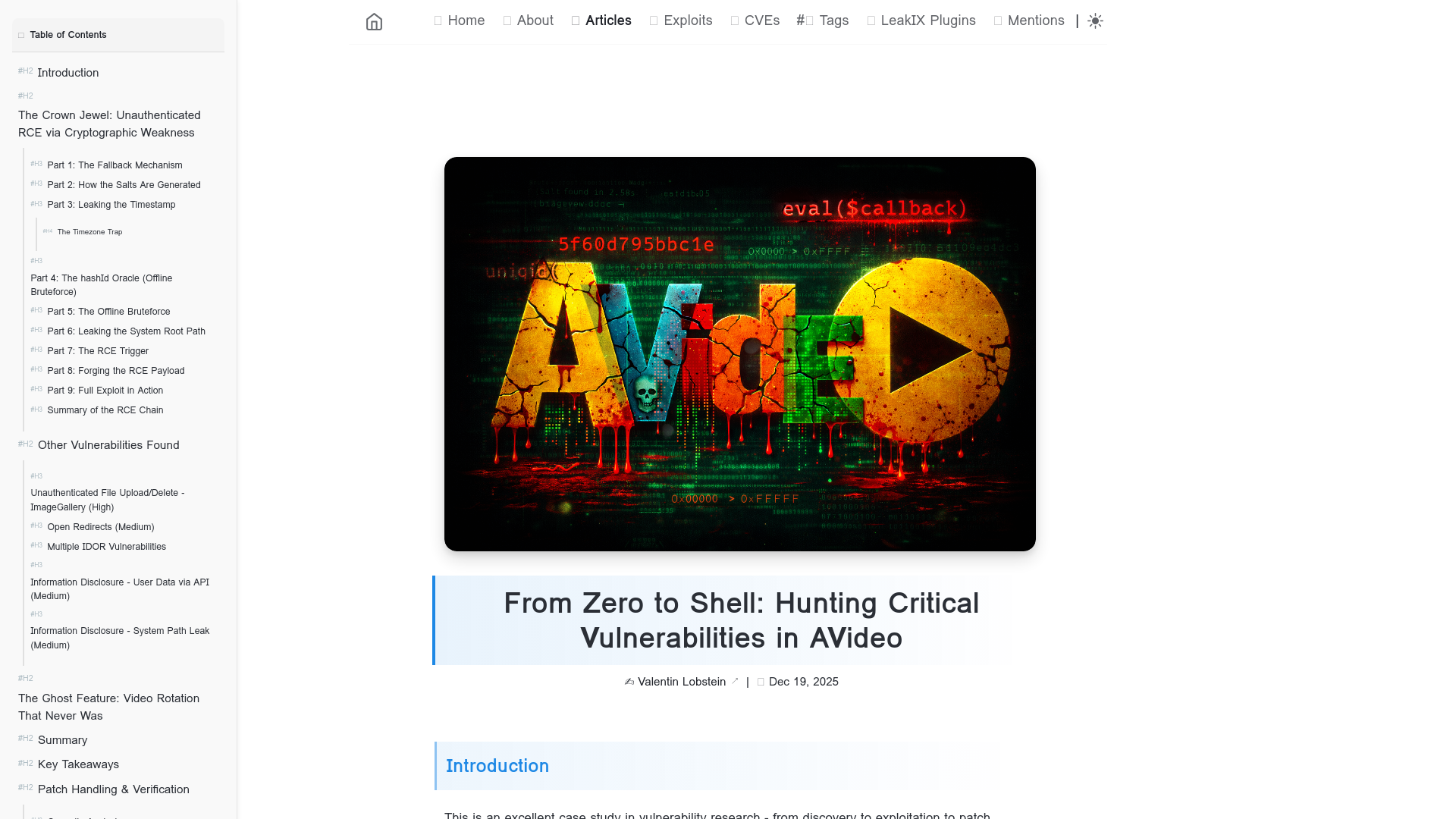 From Zero to Shell: Hunting Critical Vulnerabilities in AVideo | Chocapikk's Cybersecurity Blog 🛡️💻