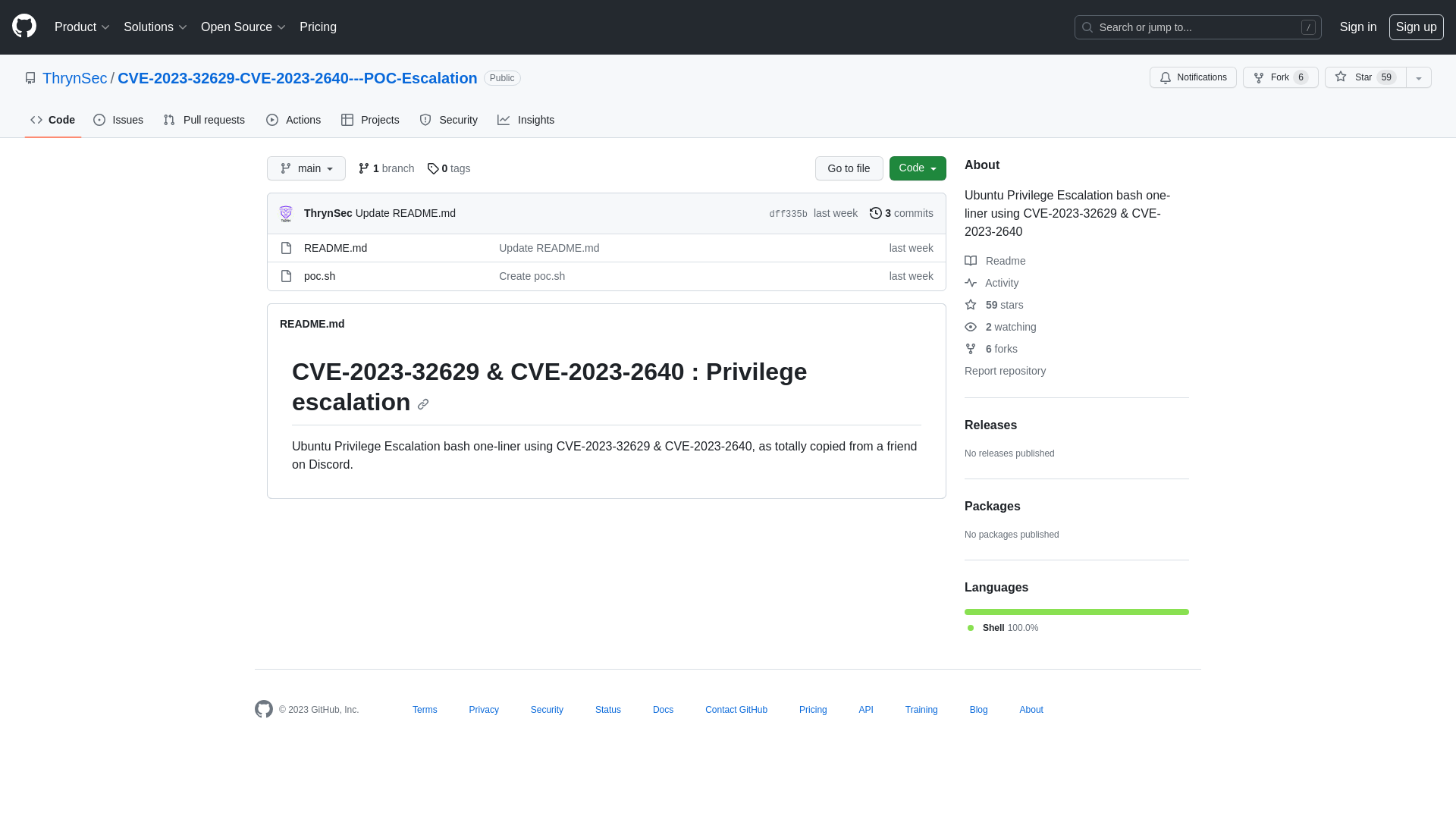 GitHub - ThrynSec/CVE-2023-32629-CVE-2023-2640---POC-Escalation: Ubuntu Privilege Escalation bash one-liner using CVE-2023-32629 & CVE-2023-2640