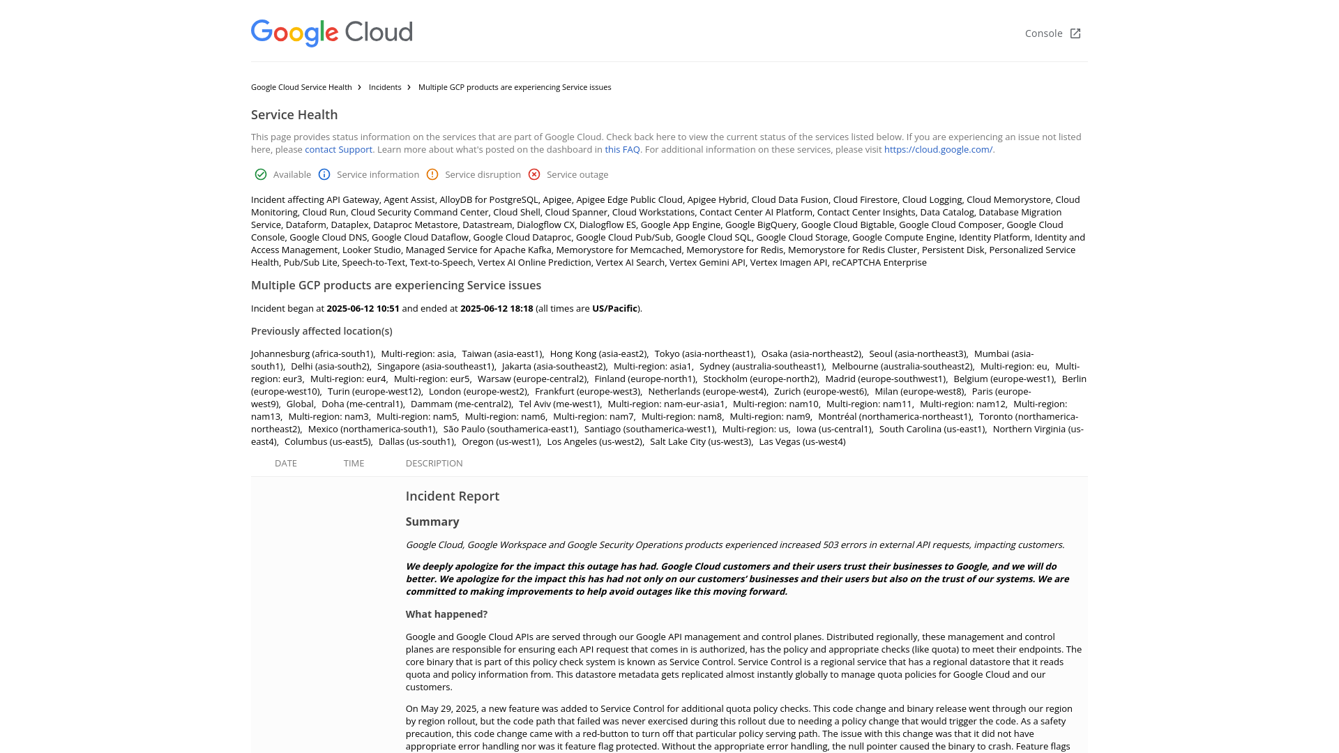 Google Cloud Service Health