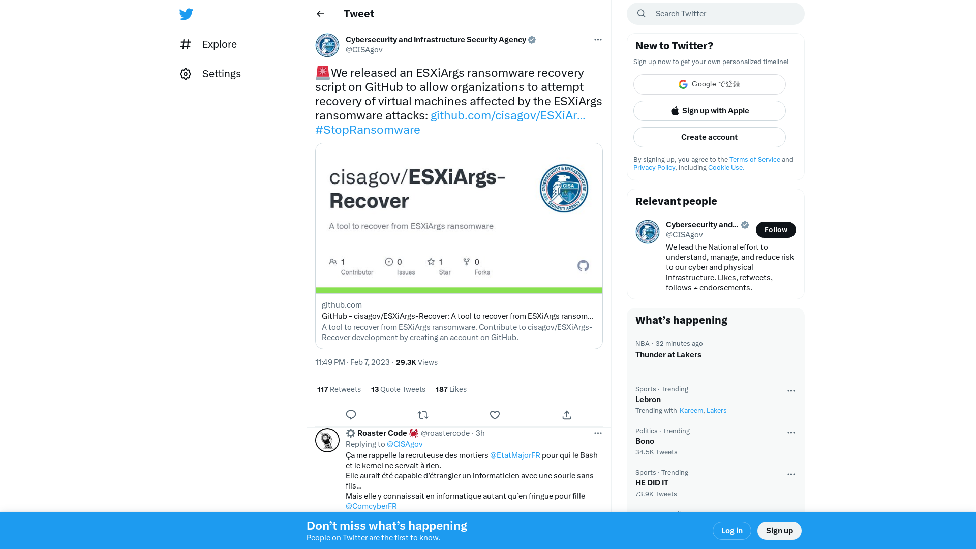 Cybersecurity and Infrastructure Security Agency on Twitter: "🚨We released an ESXiArgs ransomware recovery script on GitHub to allow organizations to attempt recovery of virtual machines affected by the ESXiArgs ransomware attacks: https://t.co/cXpP1m03yw #StopRansomware" / Twitter