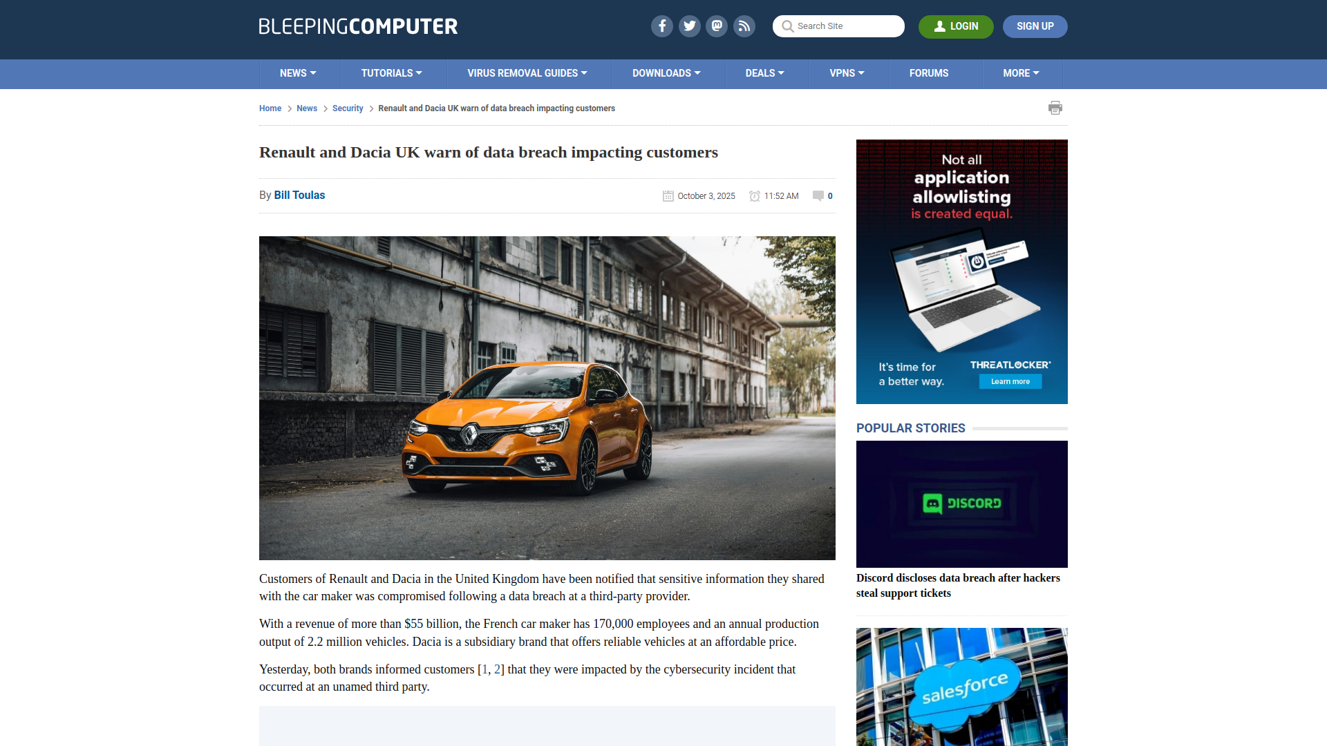 Renault and Dacia UK warn of data breach impacting customers