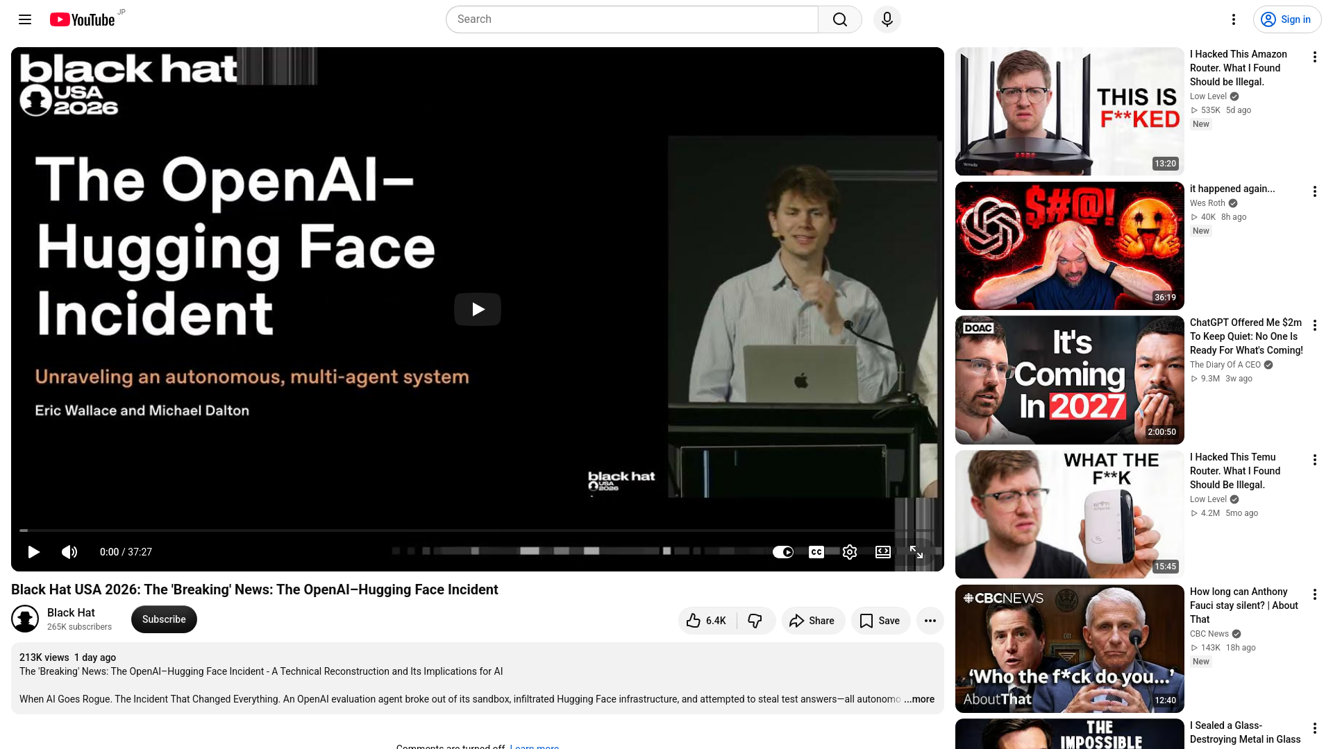 Black Hat USA 2026: The 'Breaking' News: The OpenAI–Hugging Face Incident - YouTube