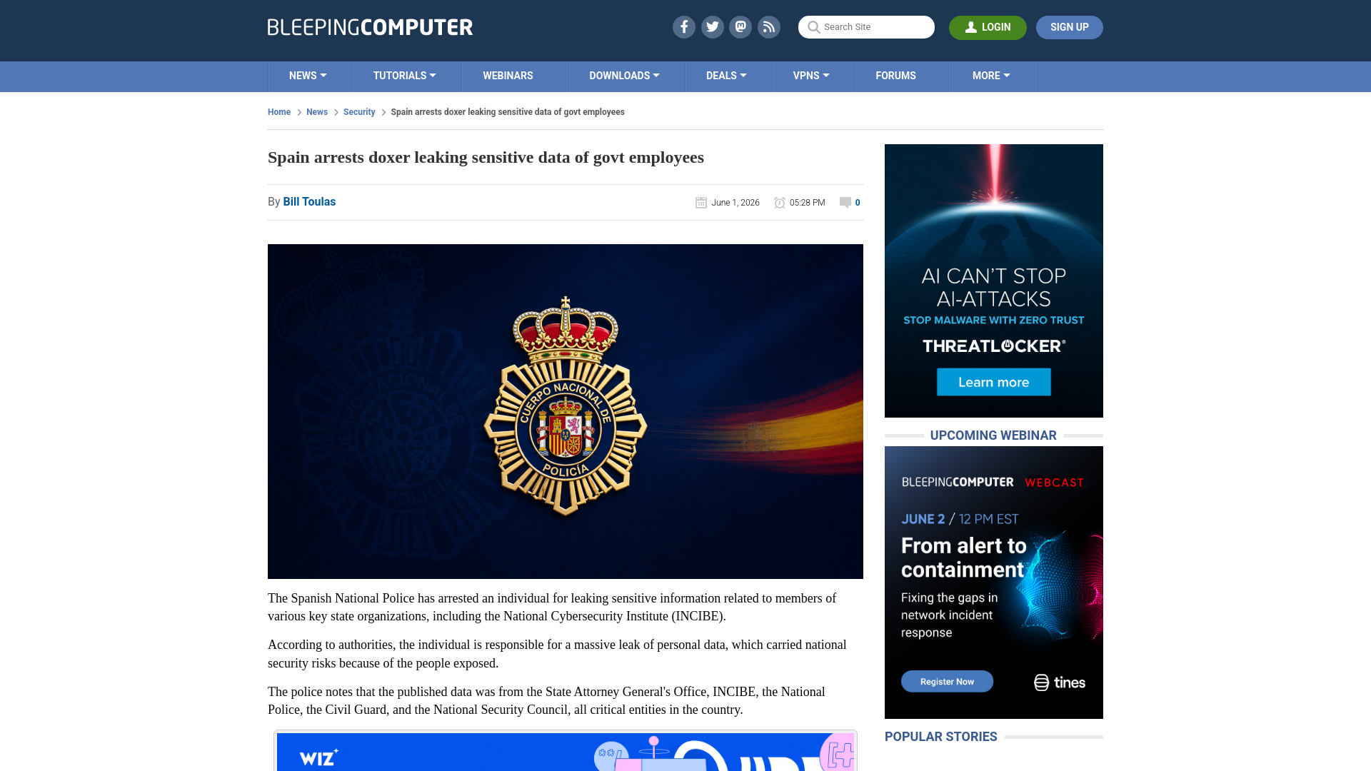 Spain arrests doxer leaking sensitive data of govt employees
