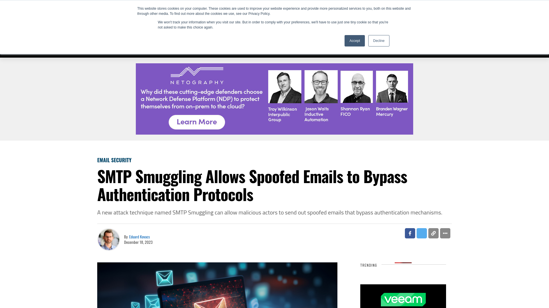 SMTP Smuggling Allows Spoofed Emails to Bypass Authentication Protocols - SecurityWeek