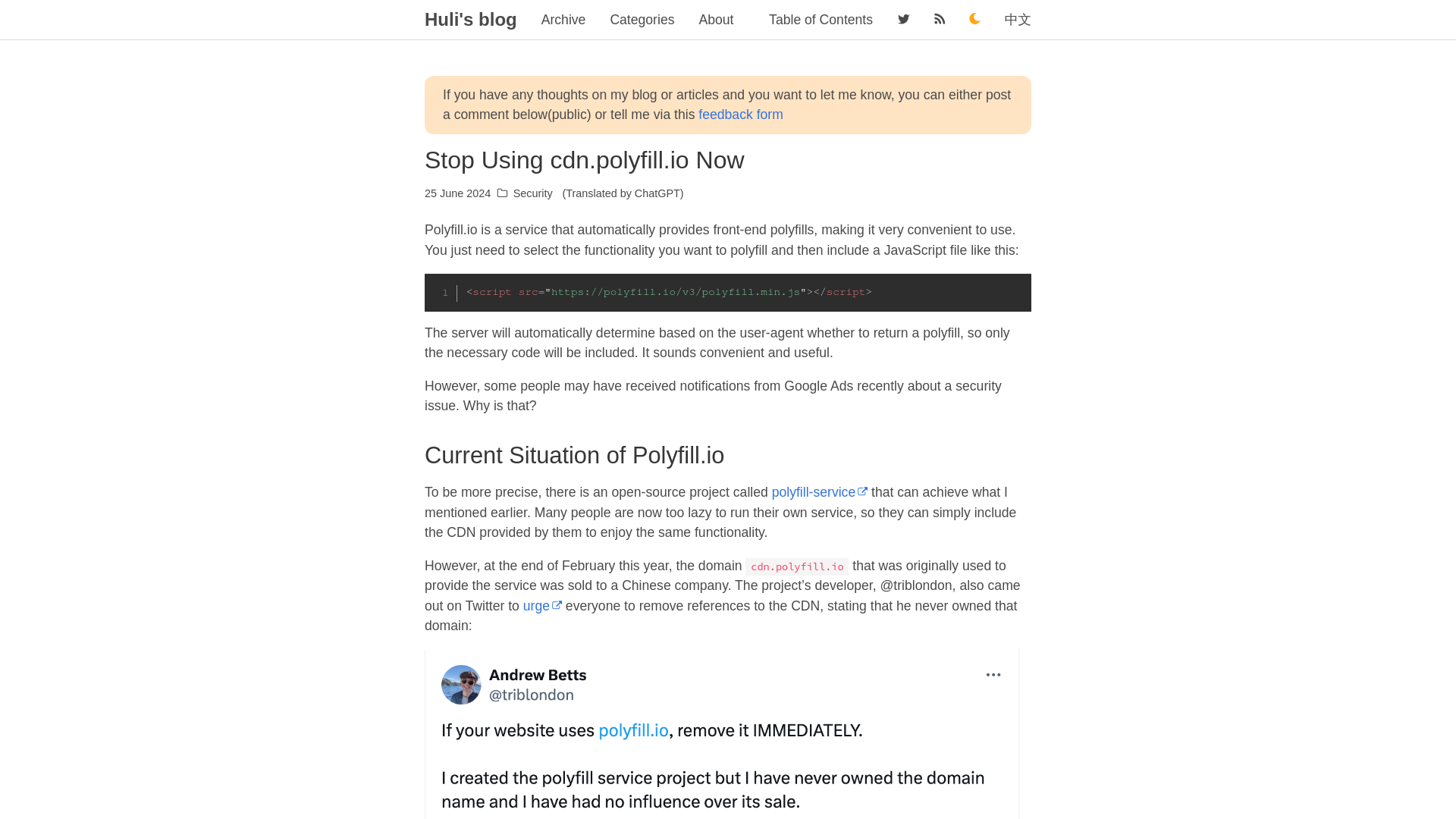 Stop Using cdn.polyfill.io Now - Huli's blog