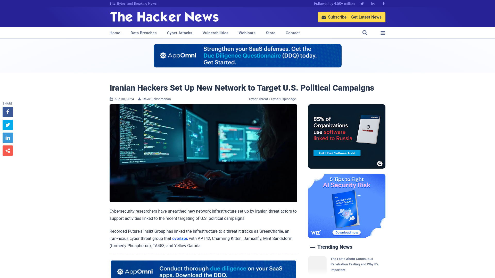 Iranian Hackers Set Up New Network to Target U.S. Political Campaigns