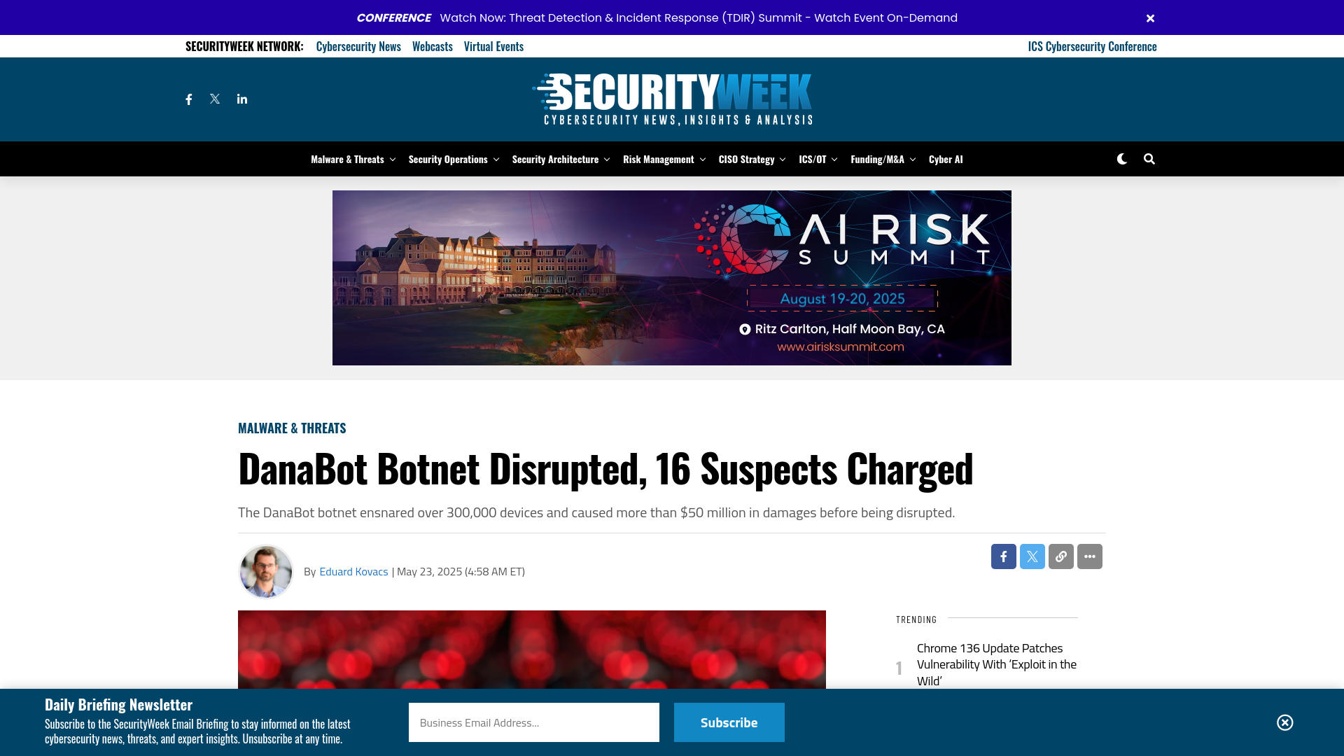 DanaBot Botnet Disrupted, 16 Suspects Charged - SecurityWeek