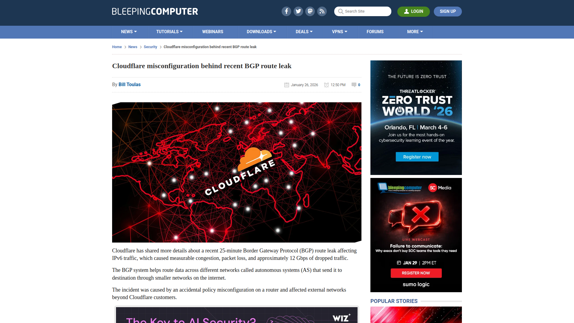 Cloudflare misconfiguration behind recent BGP route leak