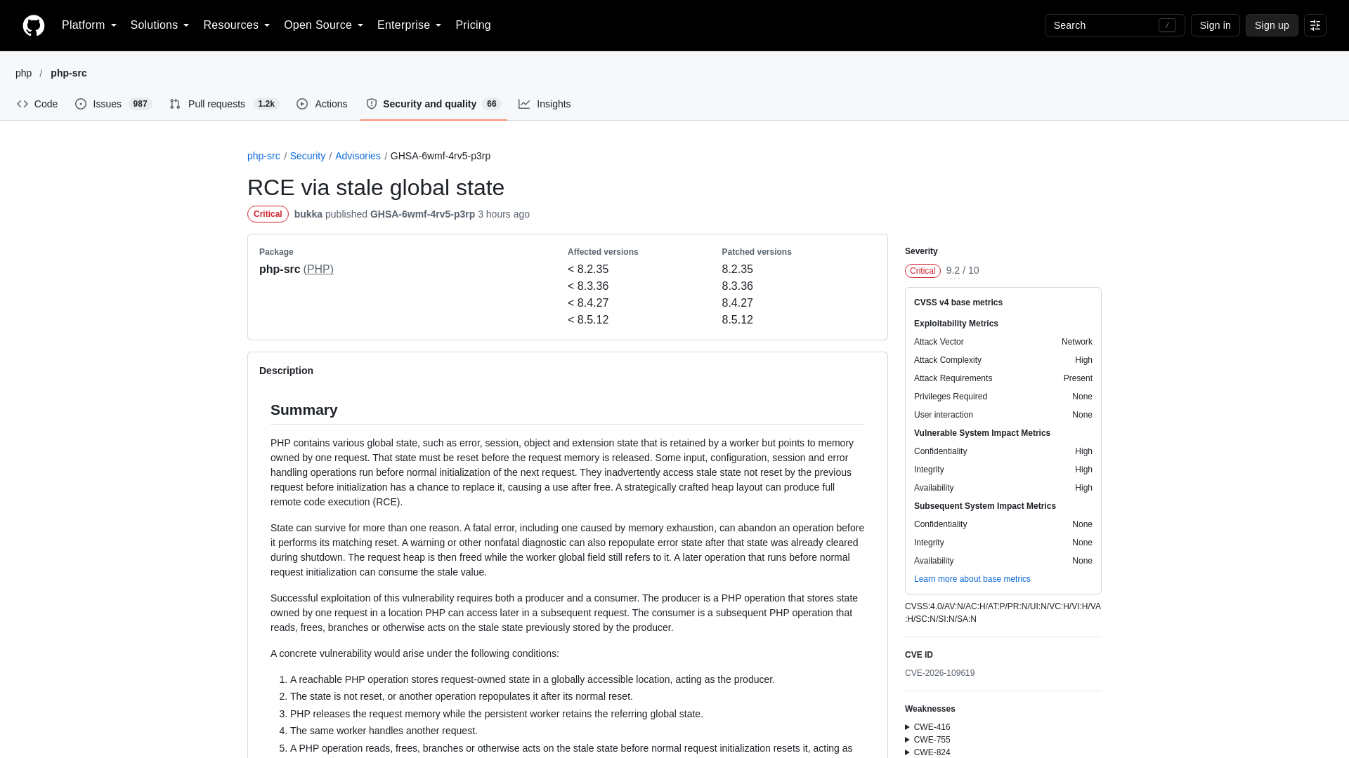 RCE via stale global state · Advisory · php/php-src · GitHub