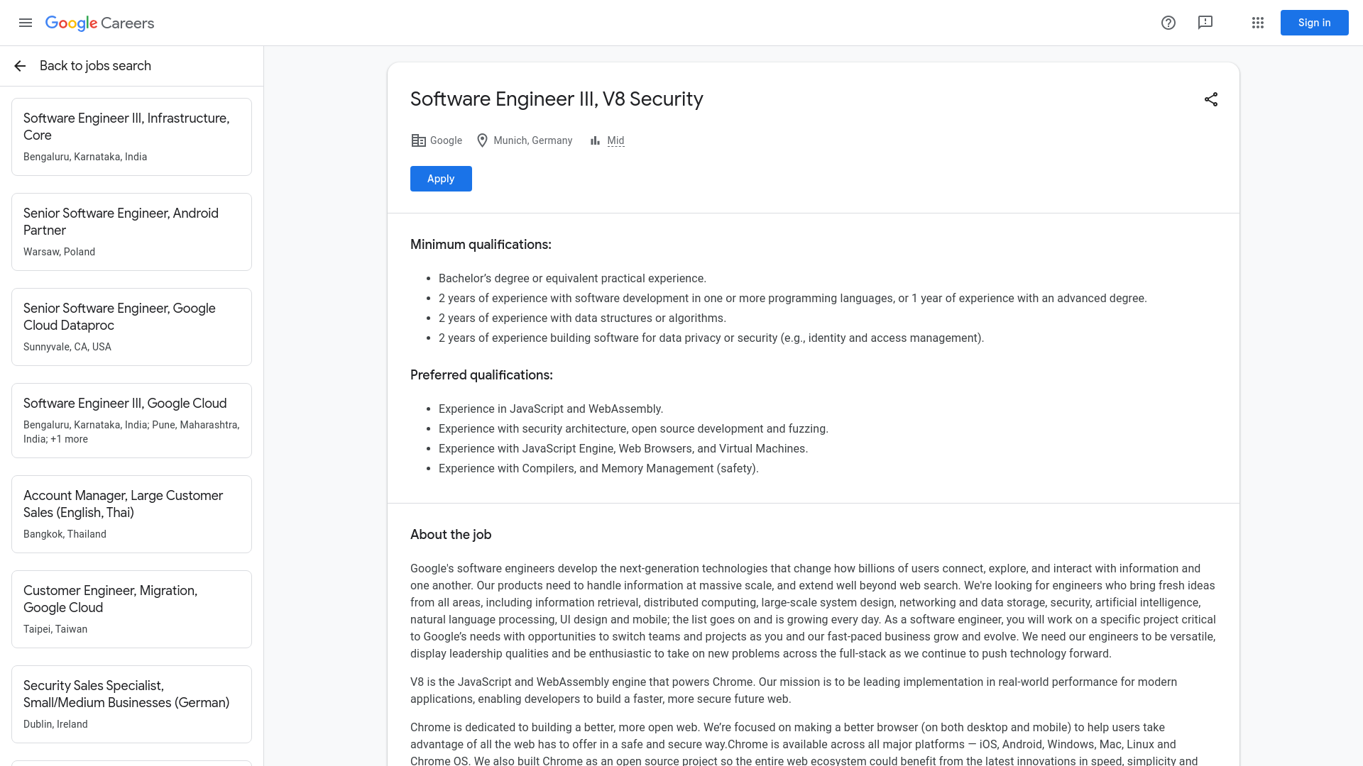 Software Engineer III, V8 Security — Google Careers